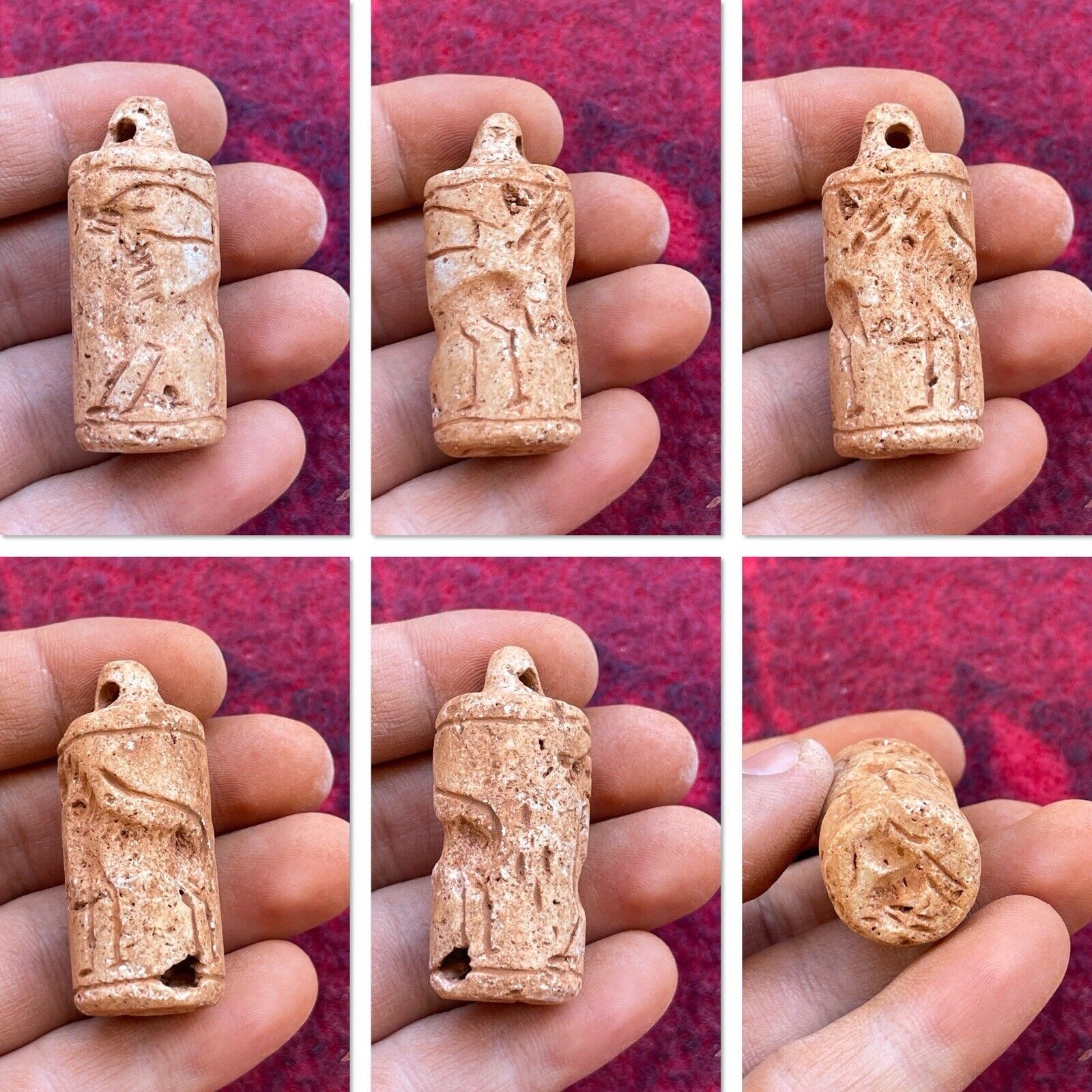 Unique Antique Near East Old Stone Cylinder Bead Seal Pendant