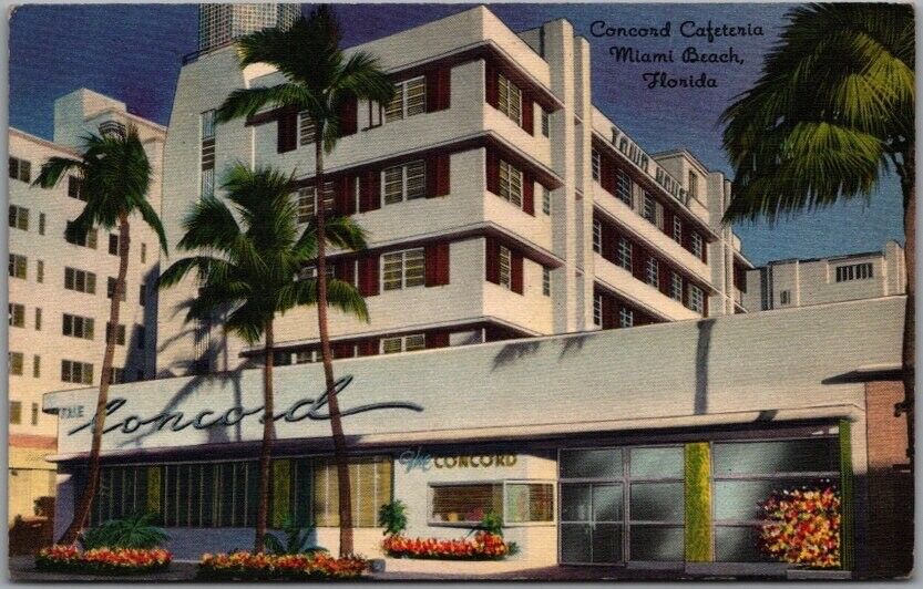Miami Beach, Florida Postcard CONCORD CAFETERIA 1921 Collins Ave. Linen c1940s