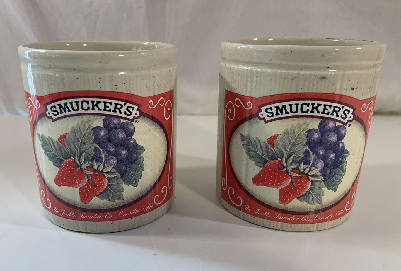 Set Of Vintage J. M. Smuckers Ceramic Jam Jars/Crocks #31882 Promotional