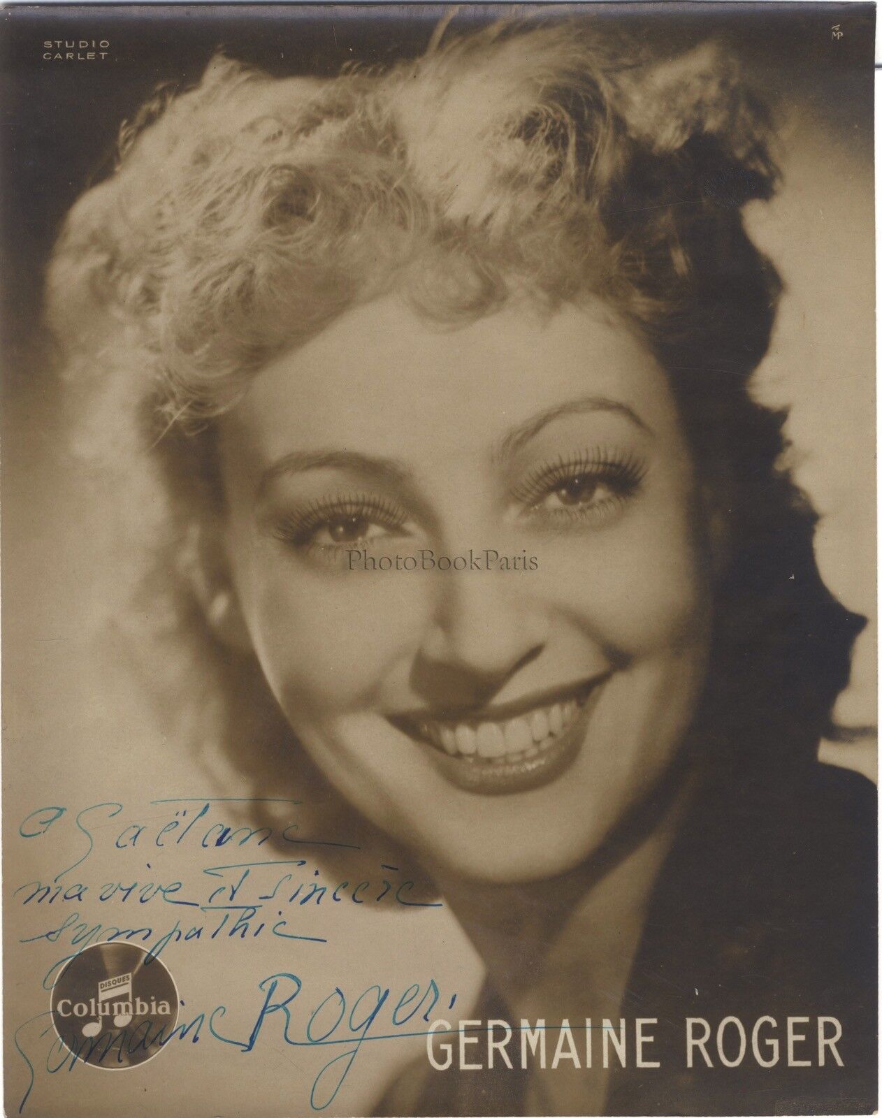 Germaine Roger singer actress born in Marseille autographed photo vintage c1935