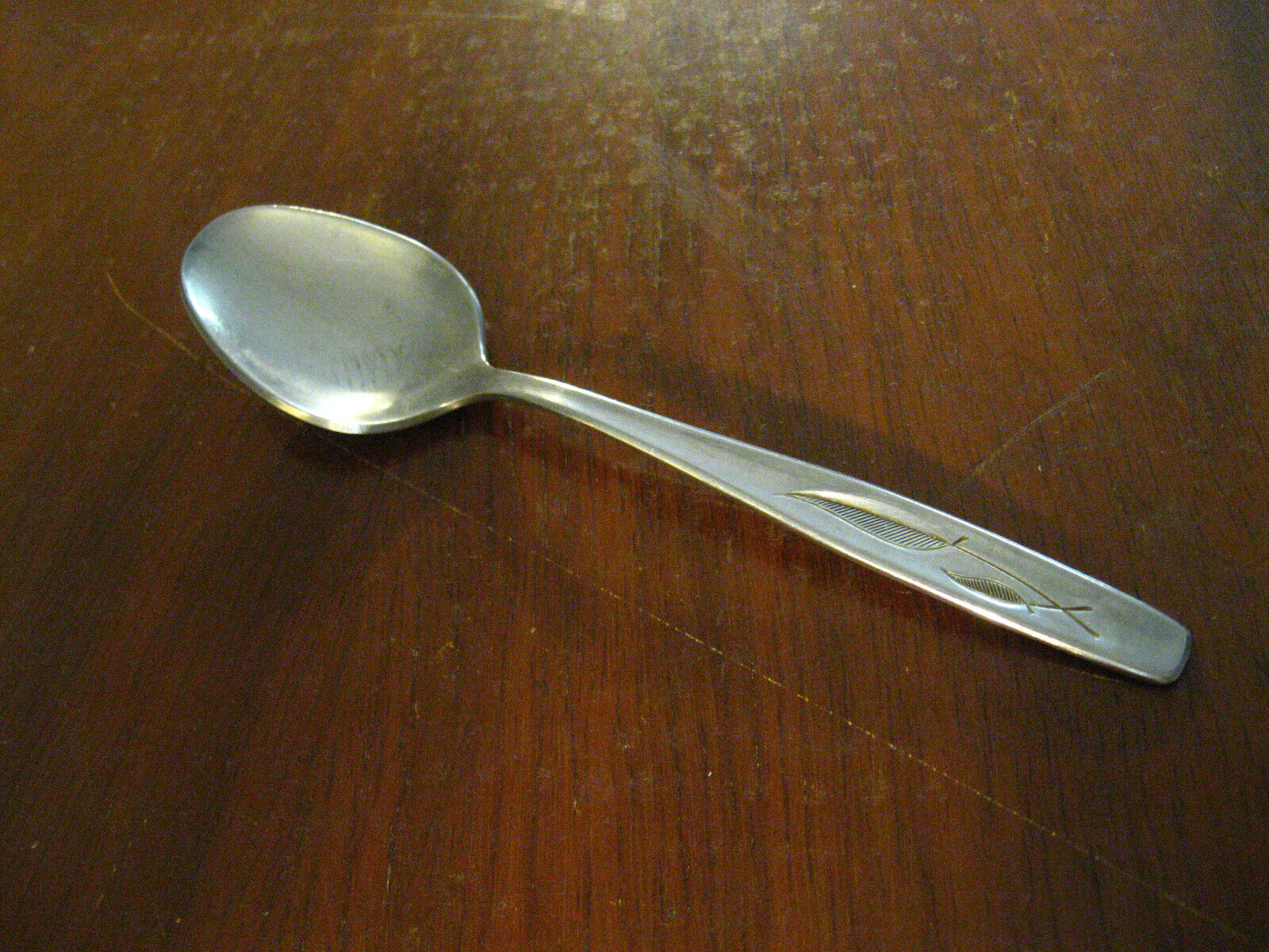 Rogers Cutlery Whispering Leaves Teaspoon - Vintage Mid Century Stainless Spoon