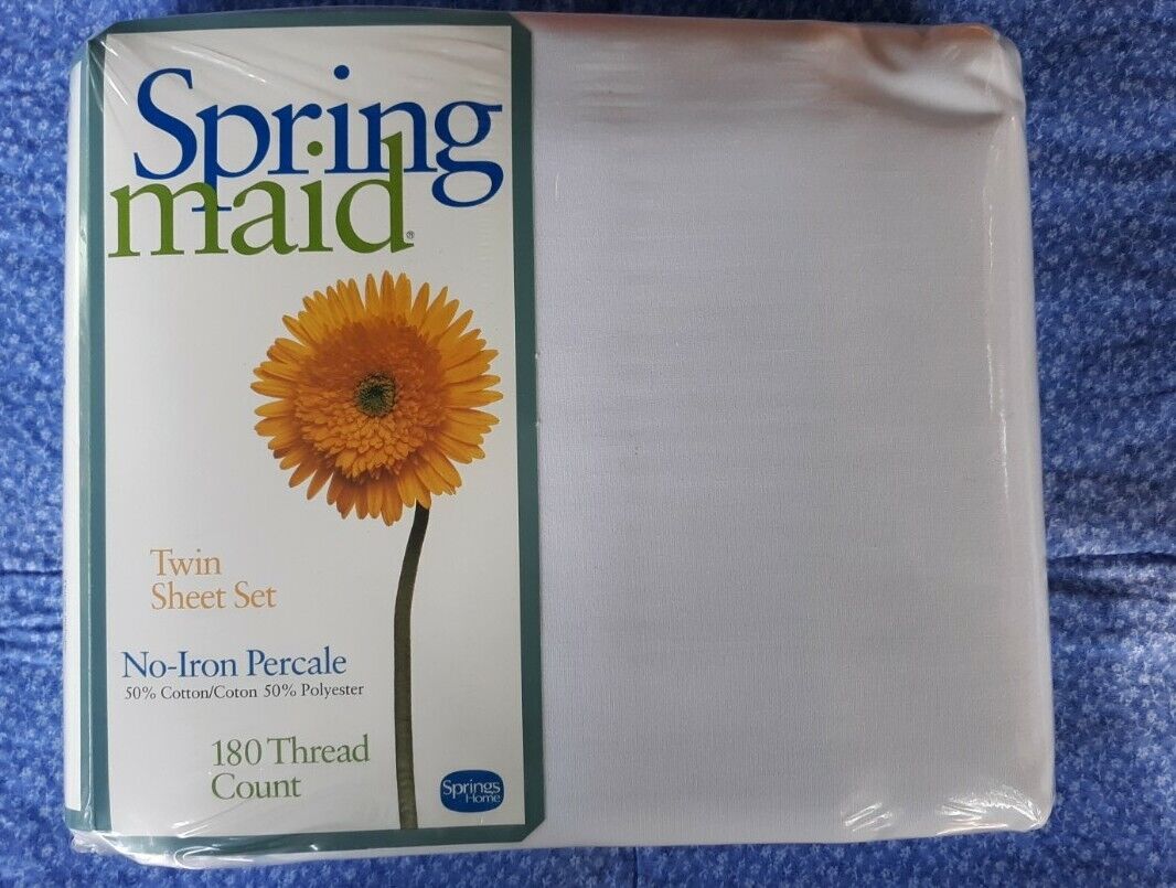 Vintage Springmaid Twin White 50-50 Blend 180 Thread Count Sheet Set Made in USA