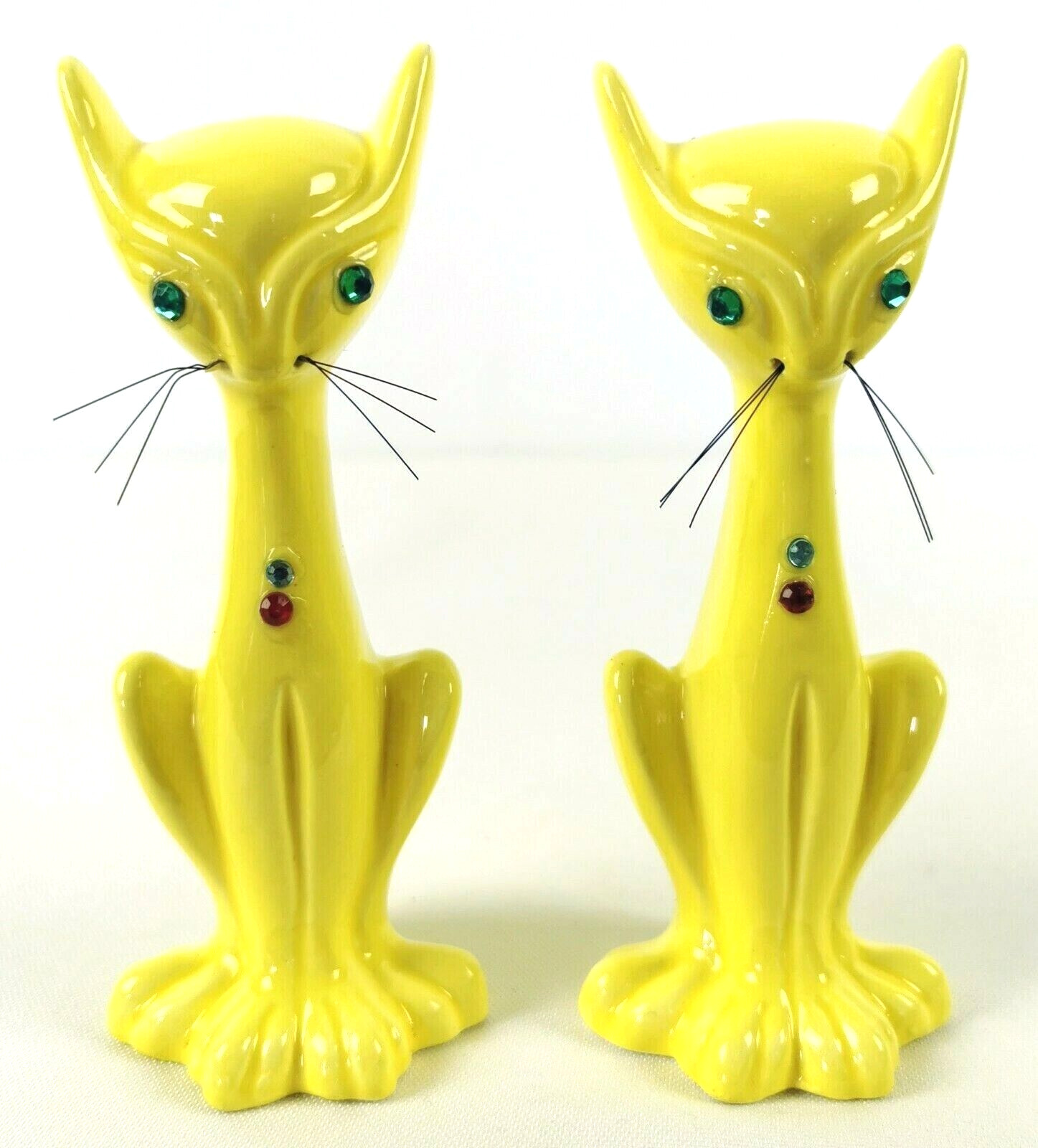 Atomic Cat Salt Pepper Shaker Siamese Long Neck Eye Japan 1950 Yellow