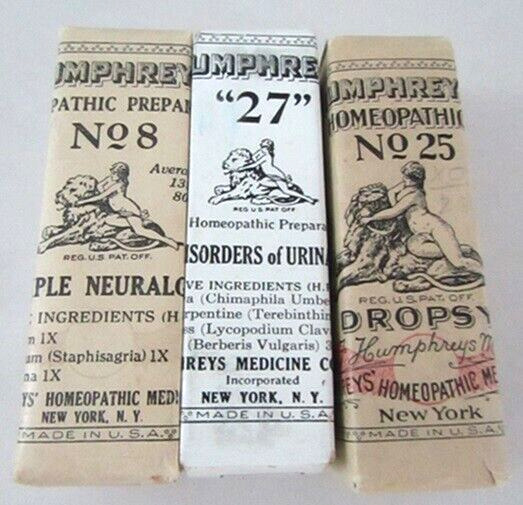 Humphrey\'s Homeopathic Lot of #3 Vintage Old Stock Unopened Bottles of Medicine