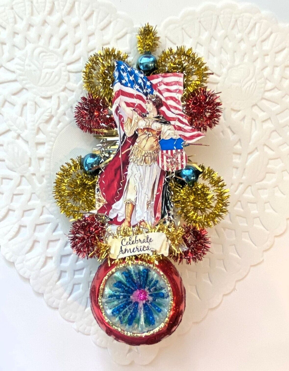 Vintage Glass July 4th Patriotic Ornament Lady Liberty Antique Victorian