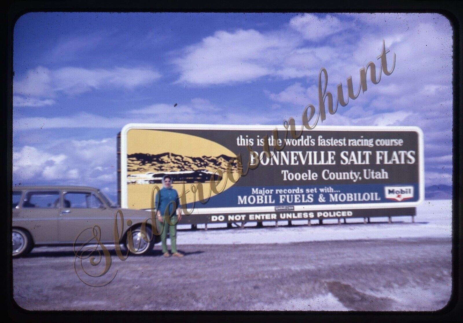 Bonneville Salt Flats Billboard Sign Utah 35mm Slide 1960s Mobil Oil