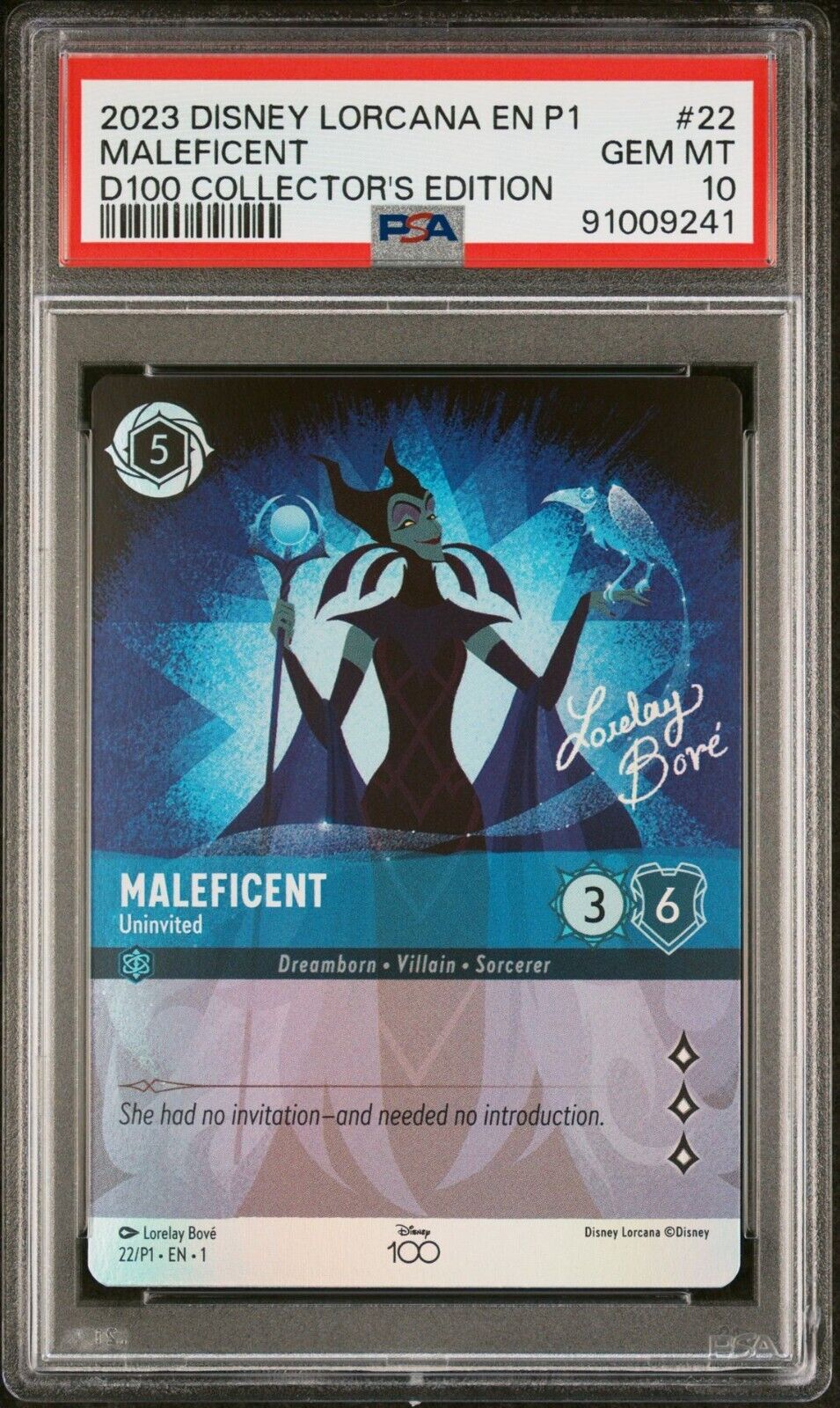 Disney Lorcana Maleficent Uninvited D100 Collector\'s Edition Promo 22/P1 PSA 10