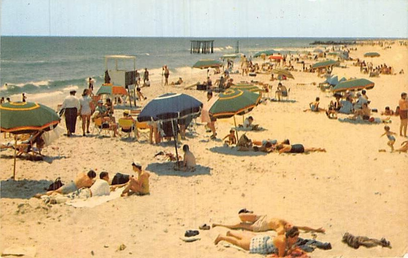 Postcard NJ: Beachgoers, Ocean City, New Jersey, Posted 1955