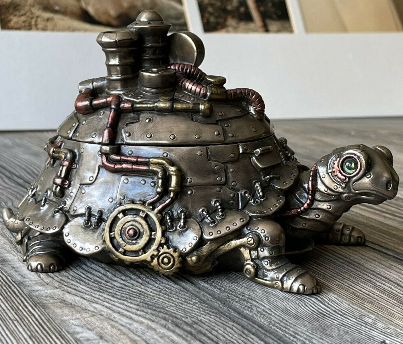 Custom Made Steampunk Turtle With Trinket Box Figurine Abstract Statue Décor