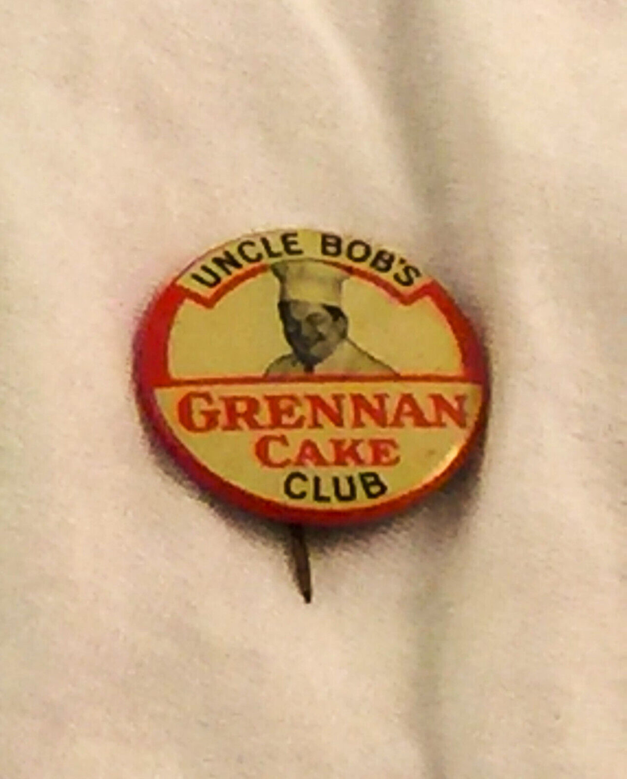 UNCLE BOB\'S GRENNAN CAKE CLUB Ad Pin Pinback Button Whitehead & Hoag NJ RARE VNT