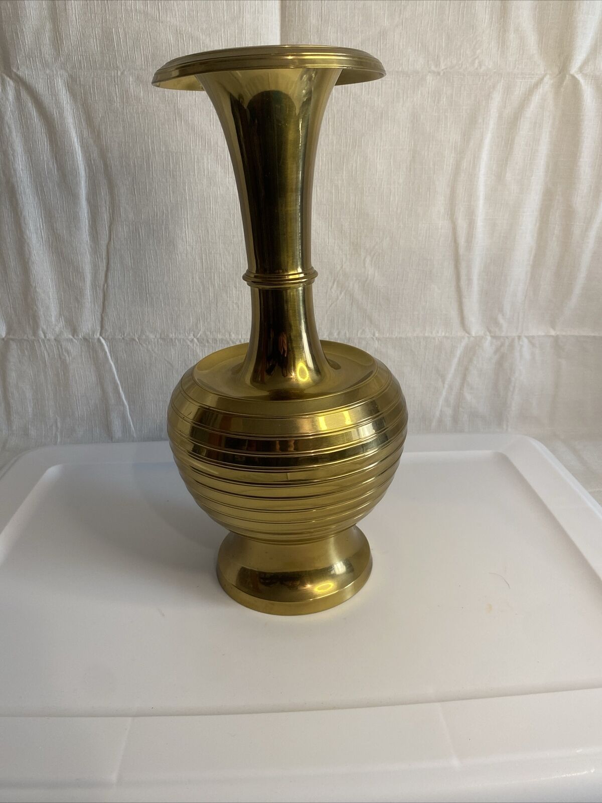 Vintage Heavy Trumpet Solid Brass Vase 14 1/4” Made In India