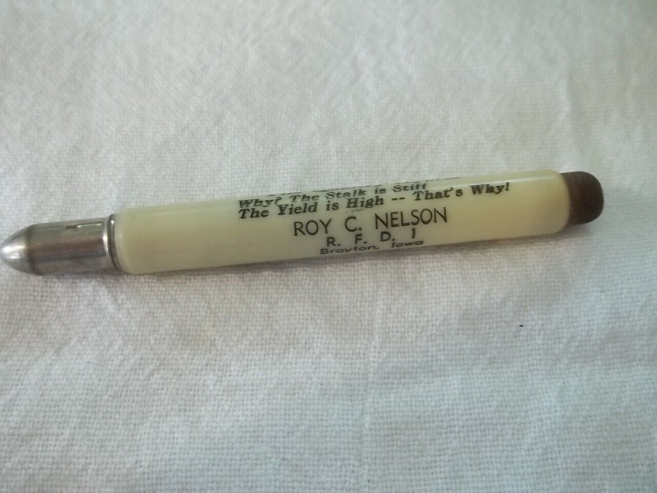  Pioneer Seed Corn Roy C Nelson RFD 1 Brayton Iowa Advertising Bullet Pencil #17