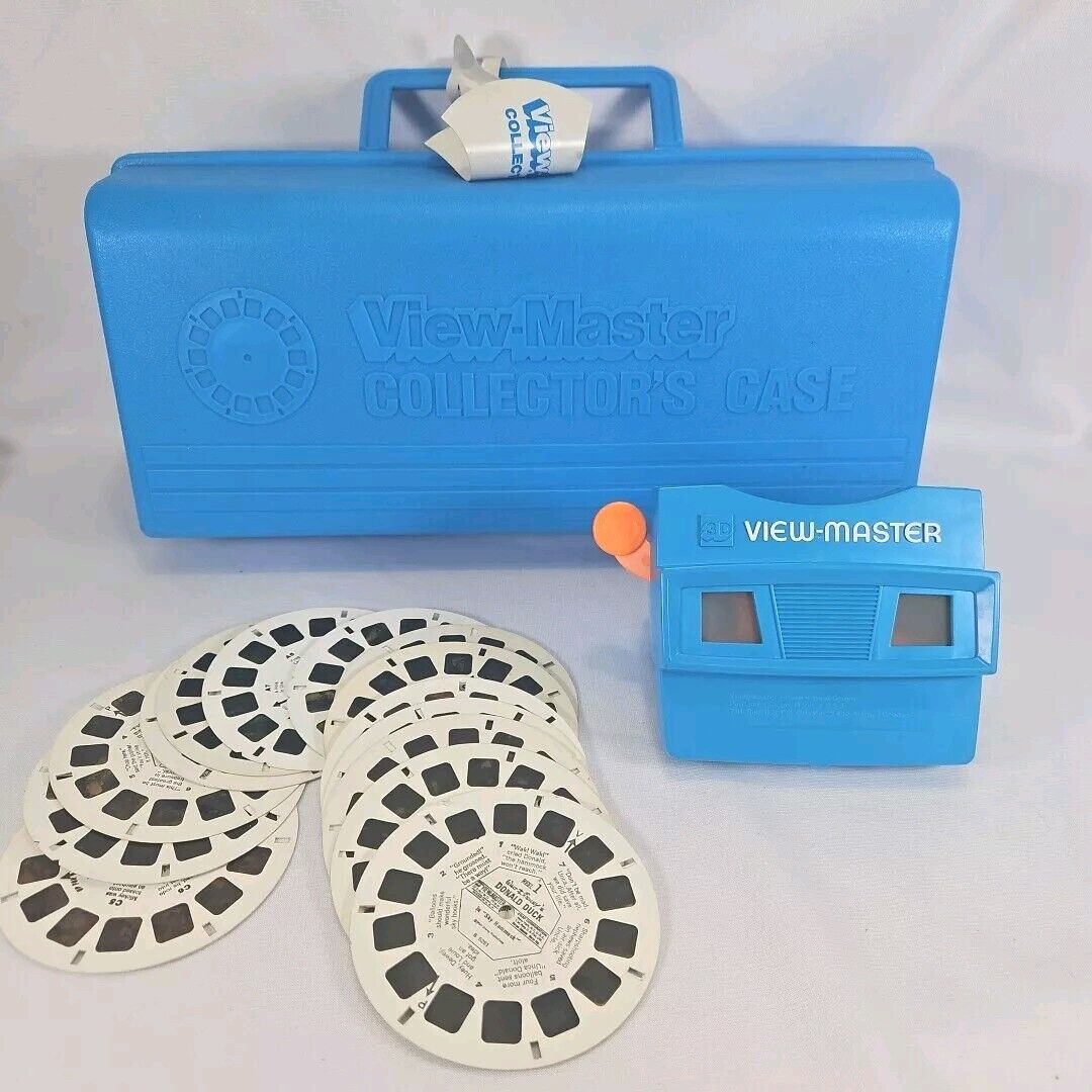 ViewMaster 3-D In Blue Collectors Case Blue Finder & 15 Reels Lot Storage