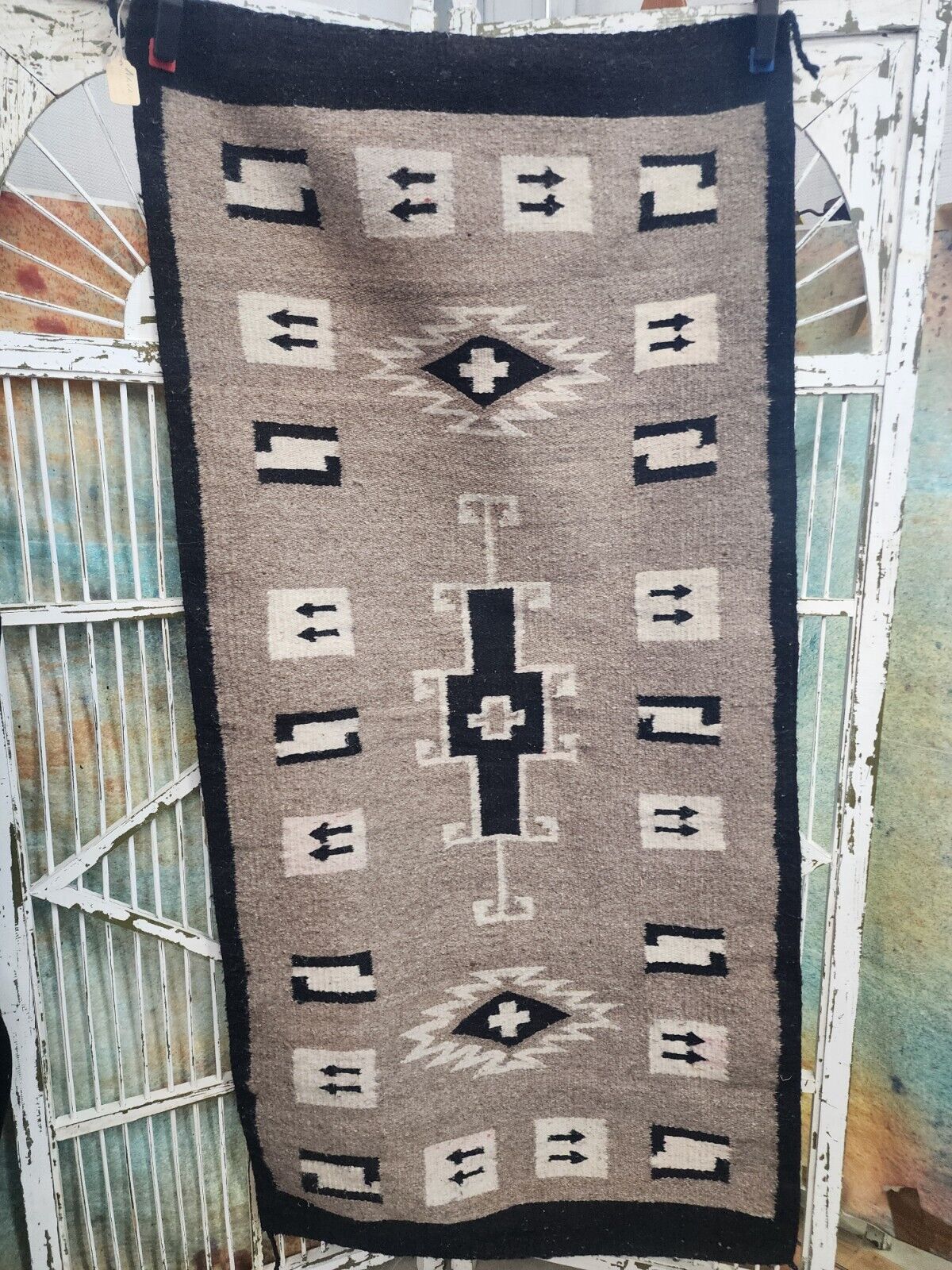 Antique Navajo Rug Handwoven Wool Native American Blanket 30x58