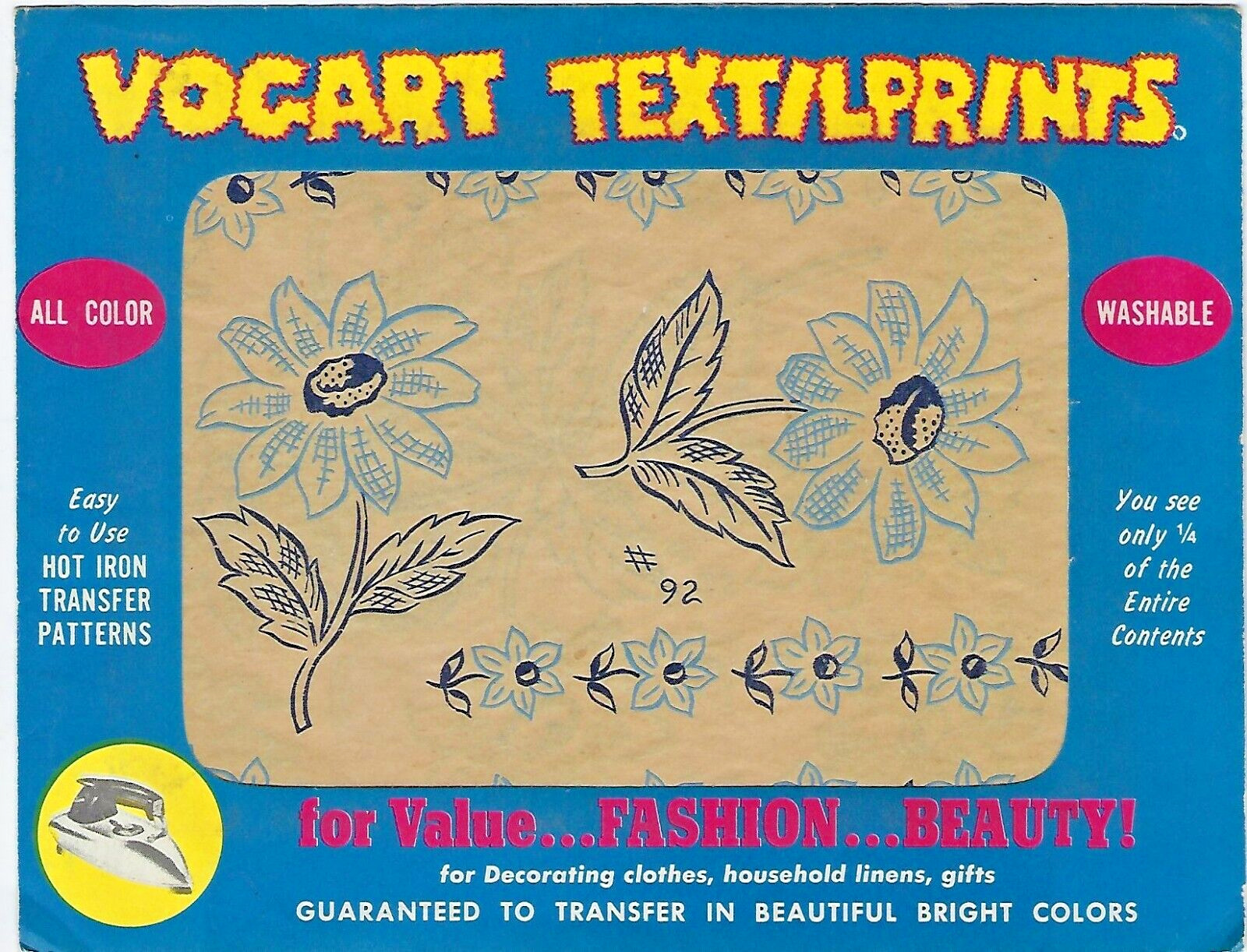 VINTAGE (1950) VOGART TEXTILPRINTS HOT IRON WASHABLE TRANSFERS FLOWERS ART CRAFT