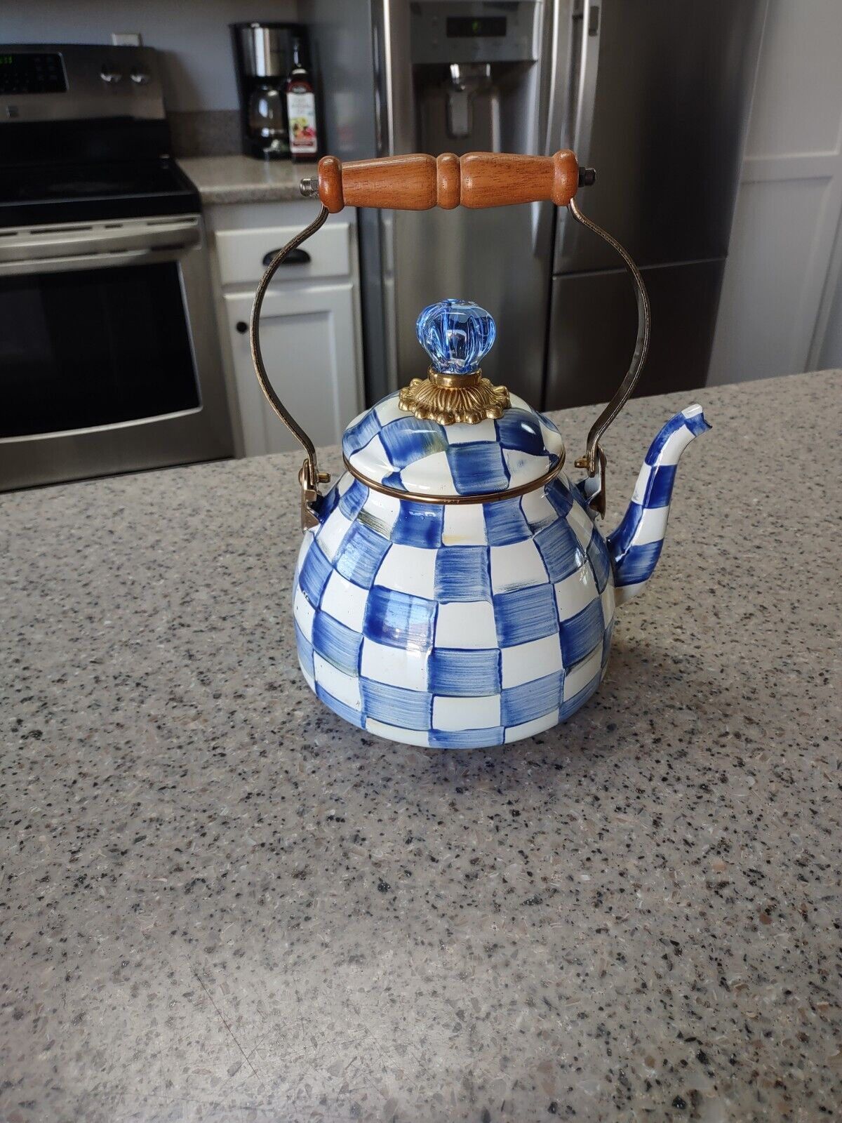 MacKENZIE CHILDS 3 QT ROYAL CHECK TEA KETTLE As Is Read Beautiful Colorway 