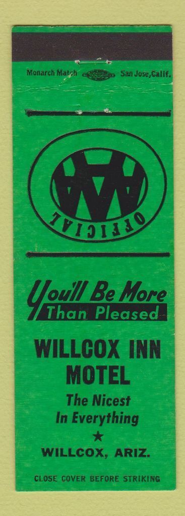 Matchbook Cover - Willcox Inn Motel AZ