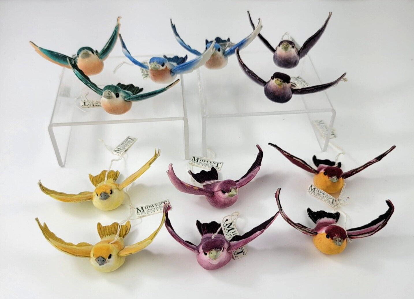 12 Midwest Importers Realistic Flocked Mini Bird Ornaments 3\