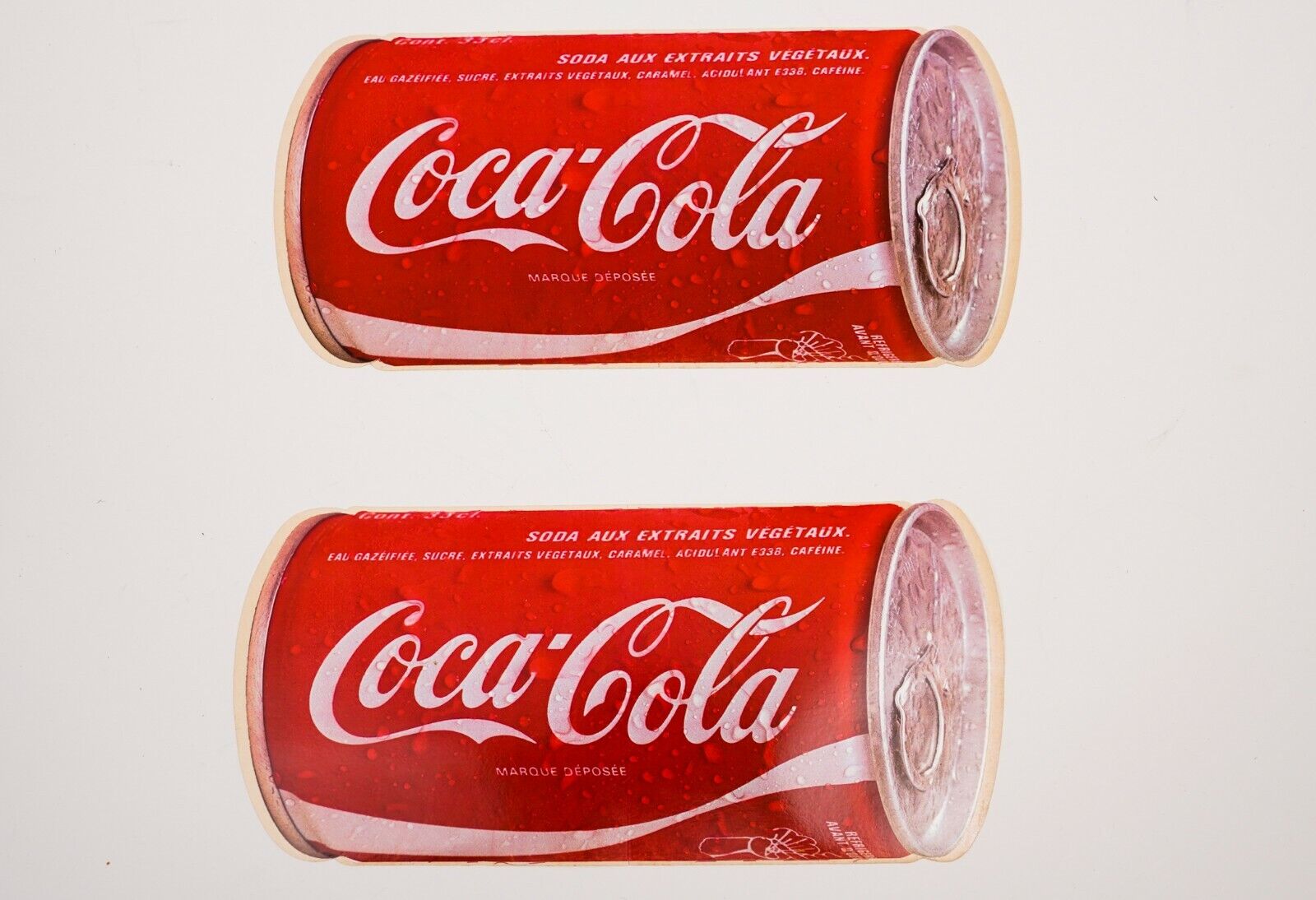 2 vtg 80s COCA COLA COKE POP SODA CAN ADVERTISING LARGE DECAL STICKER 12\