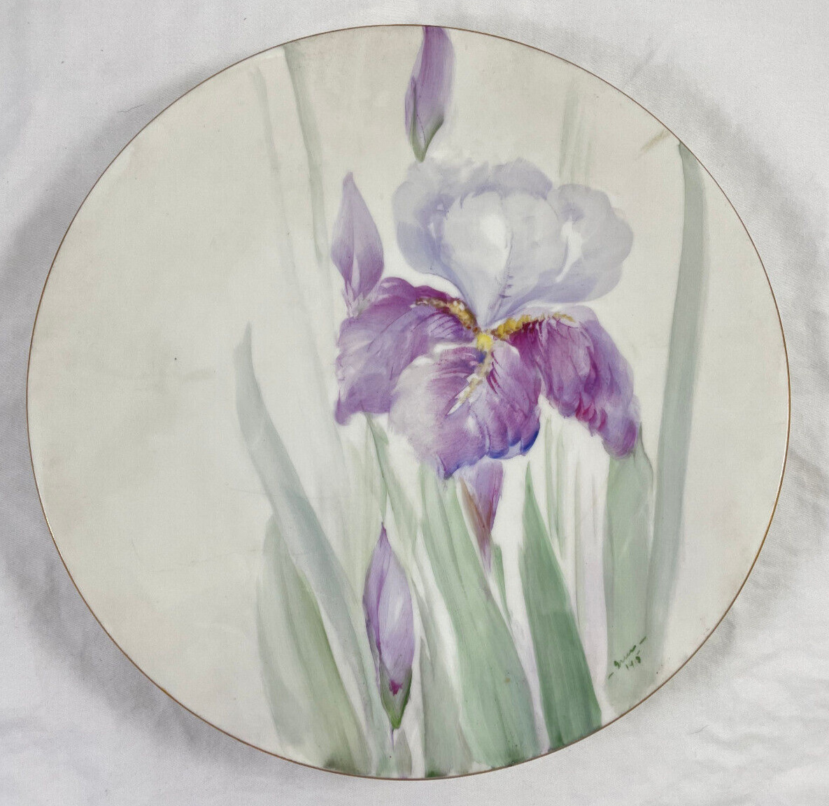 Limoges France Plate Floral Iris Hand Painted Signed Greer 1915 Porcelain