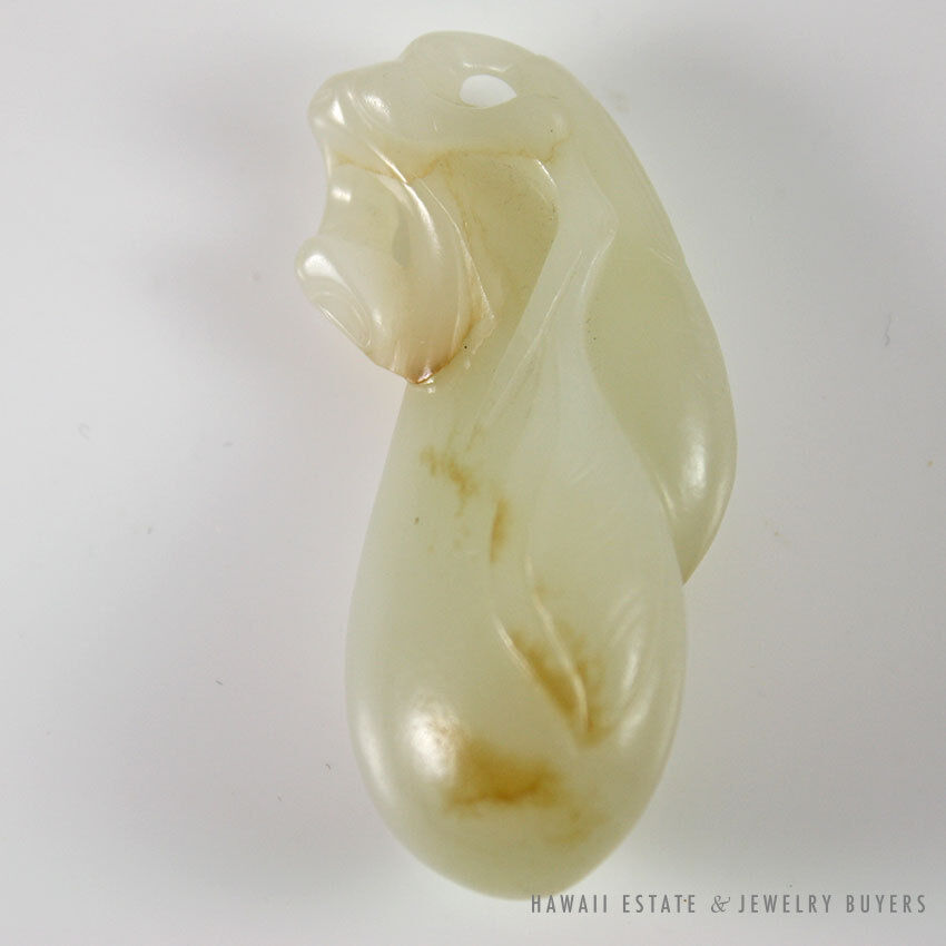 IMPORTANT 19C CHINESE MUTTON FAT WHITE JADE CARVED FRUIT PENDANT SCULPTURE