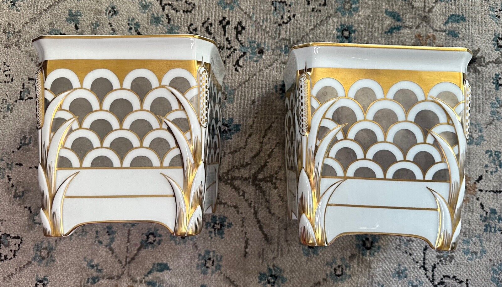 Pair Of Vintage Tiffany & Co Gilded Art Deco Planters Hand Painted In France