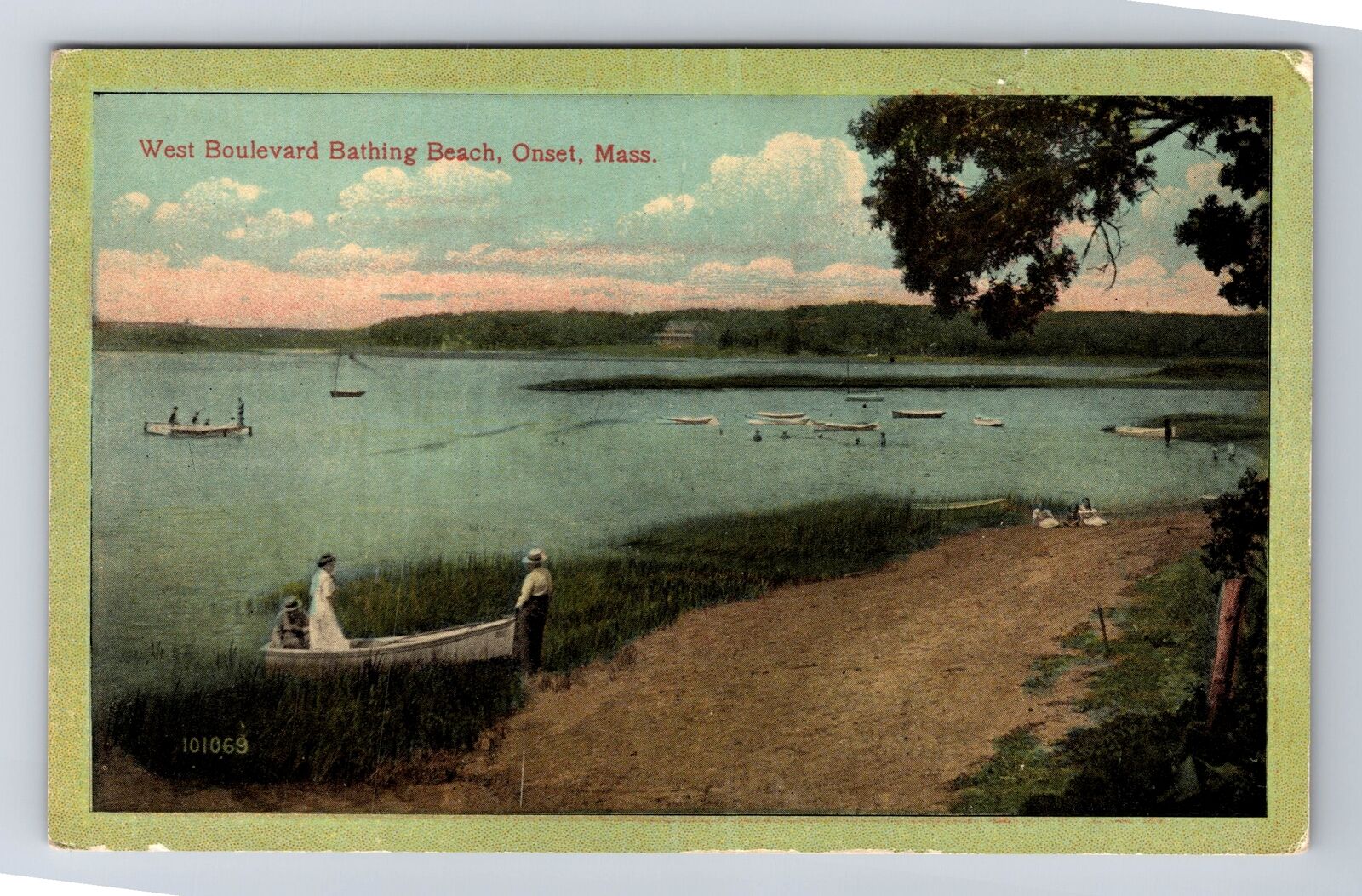Onset MA-Massachusetts, West Boulevard Bathing Beach, Antique, Vintage Postcard