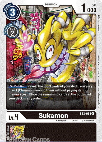 BT3-063 Sukamon Common Mint Digimon Card
