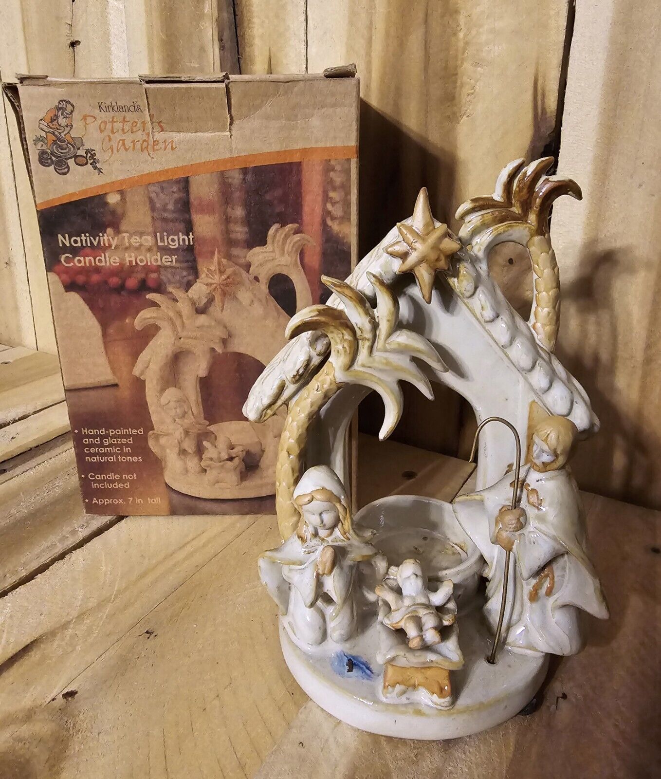 Vintage Kirkland's Potters Garden Nativity Tea Light Candle Holder Christmas 