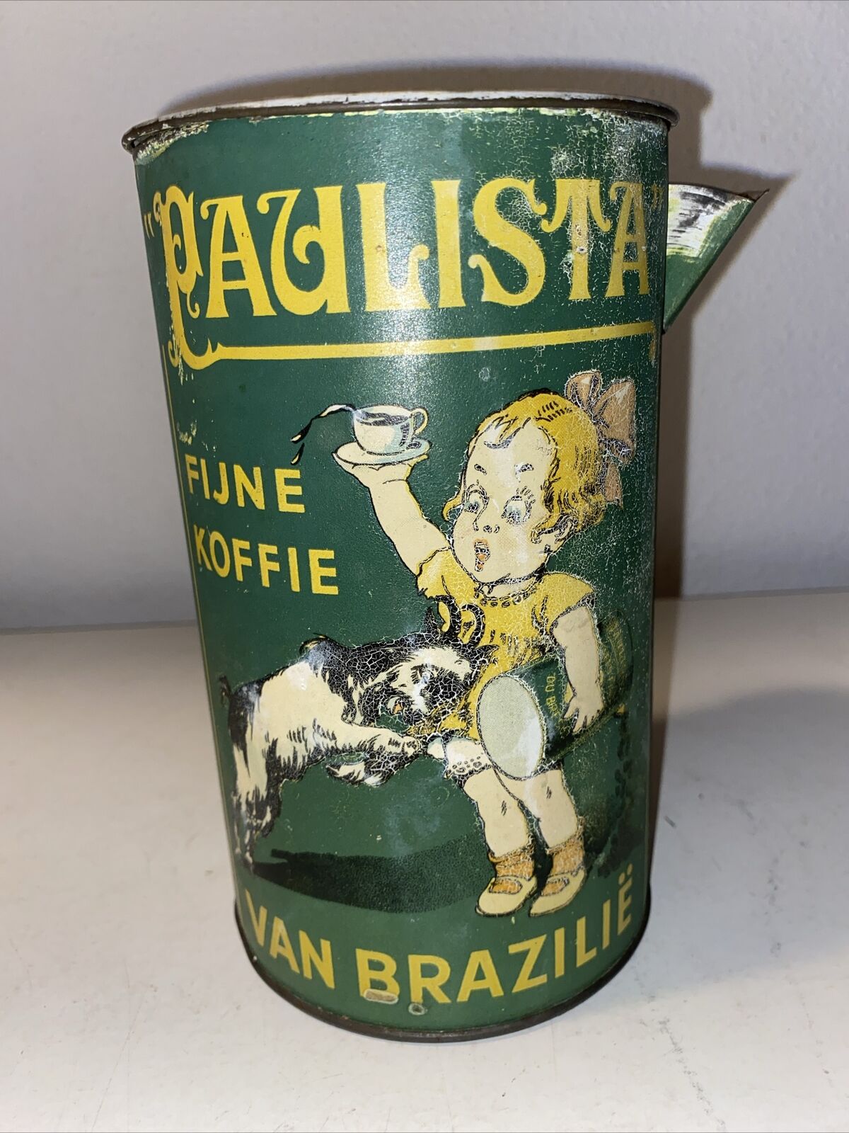 Antique Dutch Tin Coffee Tin Can Cafe Paulista Brazil 1930s Rare