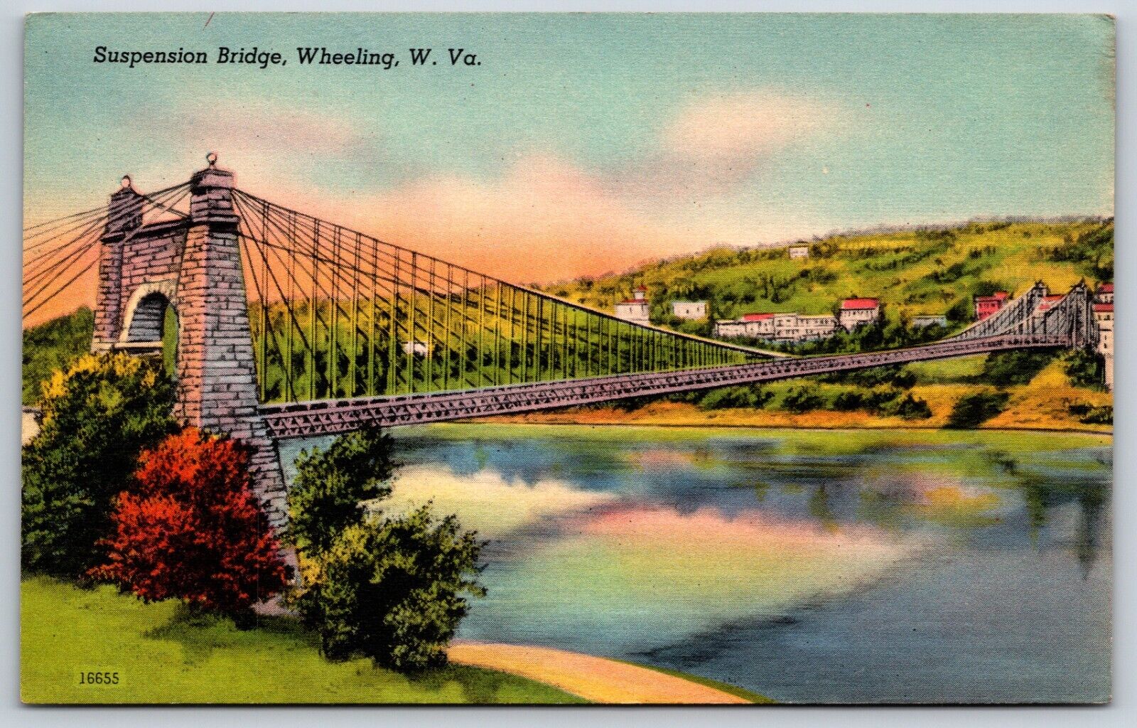Postcard Suspension Bridge, Wheeling West Virginia Posted