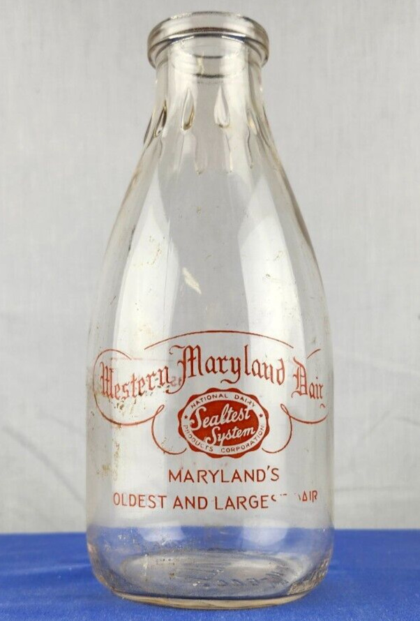 Vintage milk bottle WESTERN MARYLAND DAIRY Sealtest 1940s round pyro quart