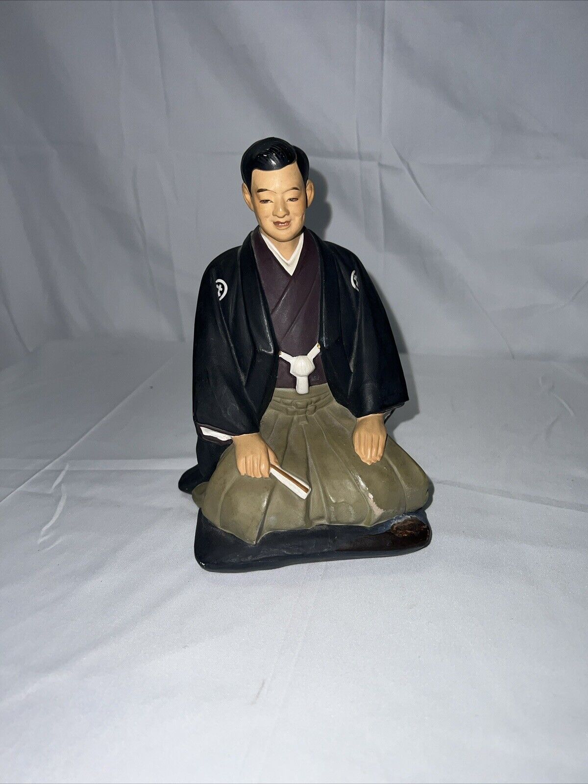Vtg Japanese Hakata Urasaki Doll Man on Cushion Rakugo Performer Japan Ceramic
