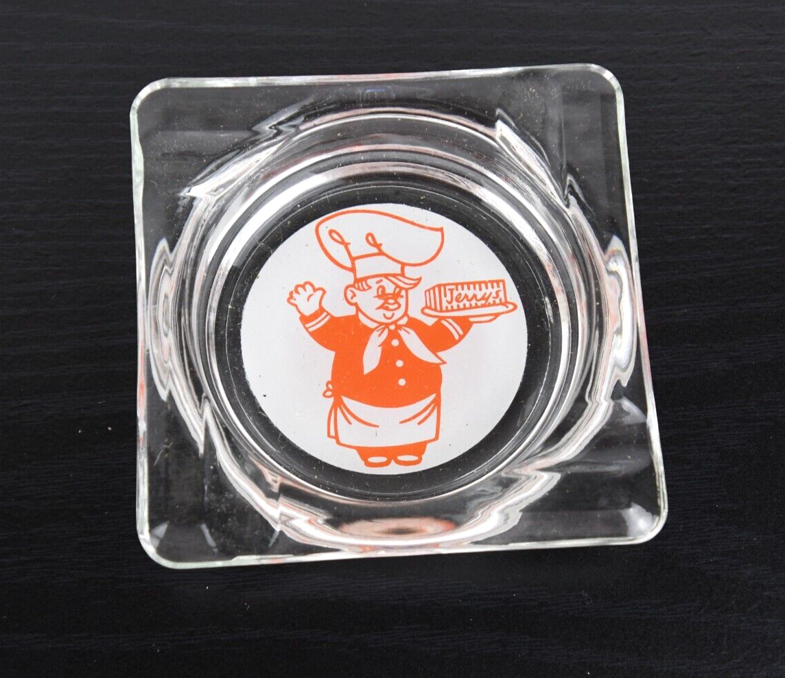 Vintage Jerry\'s Restaurant Glass Advertising Ashtray Square MCM Clear Drive Thru