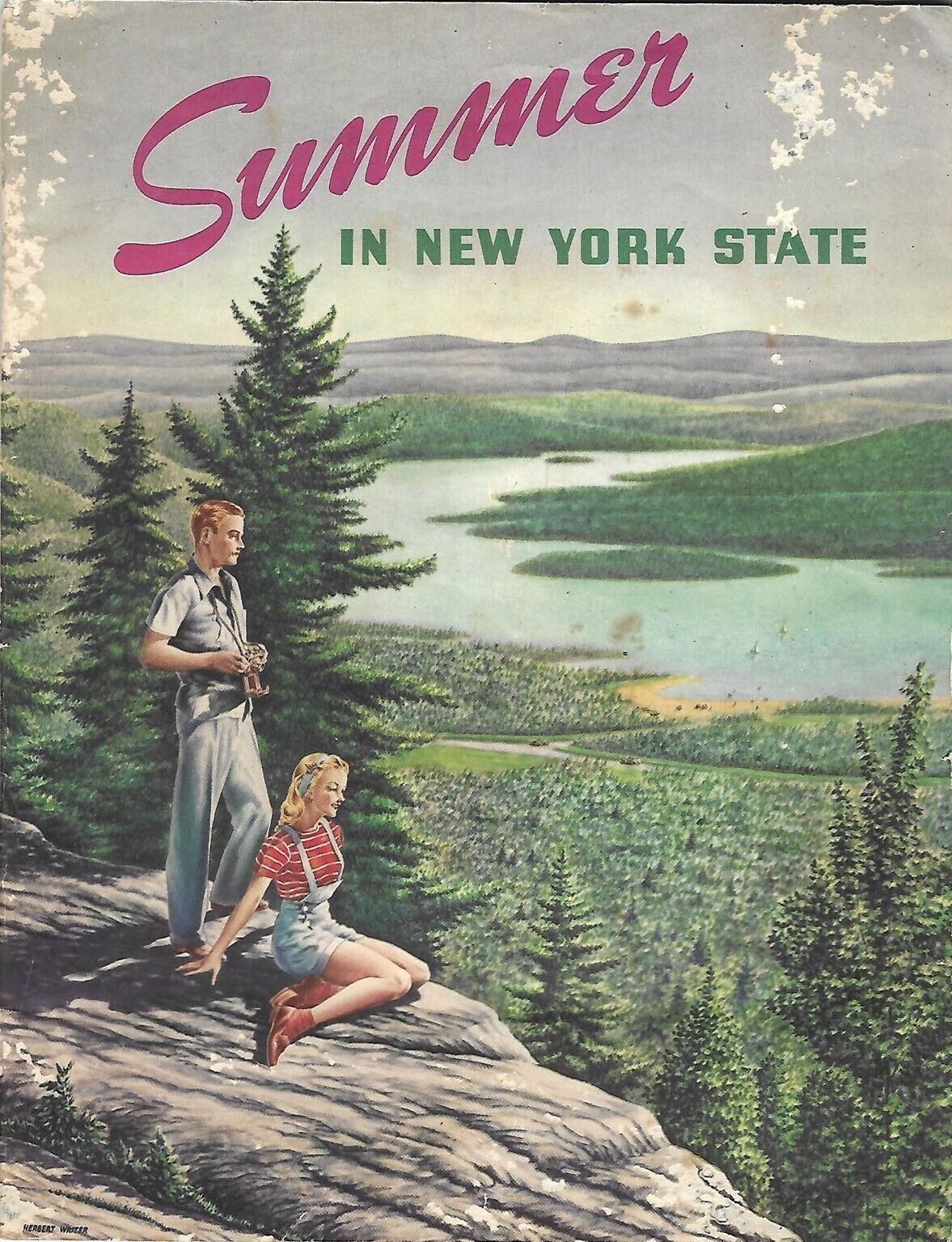 1946 Illustrated Book SUMMER IN NEW YORK STATE Road Map Photos Boating Swimming