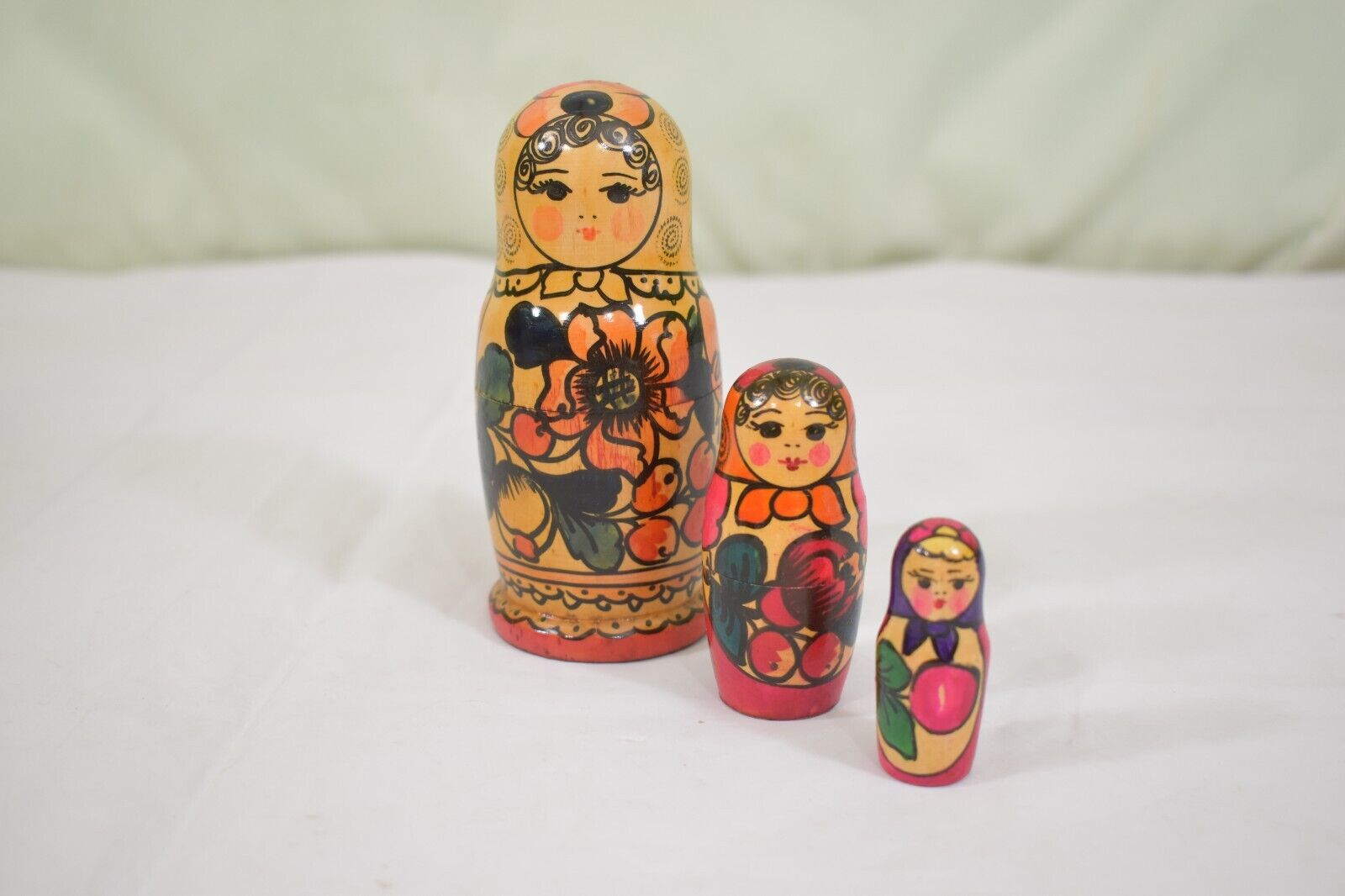 Vintage Russian Wooden Nesting Dolls Set Of 3 Handmade In Russia USSSR