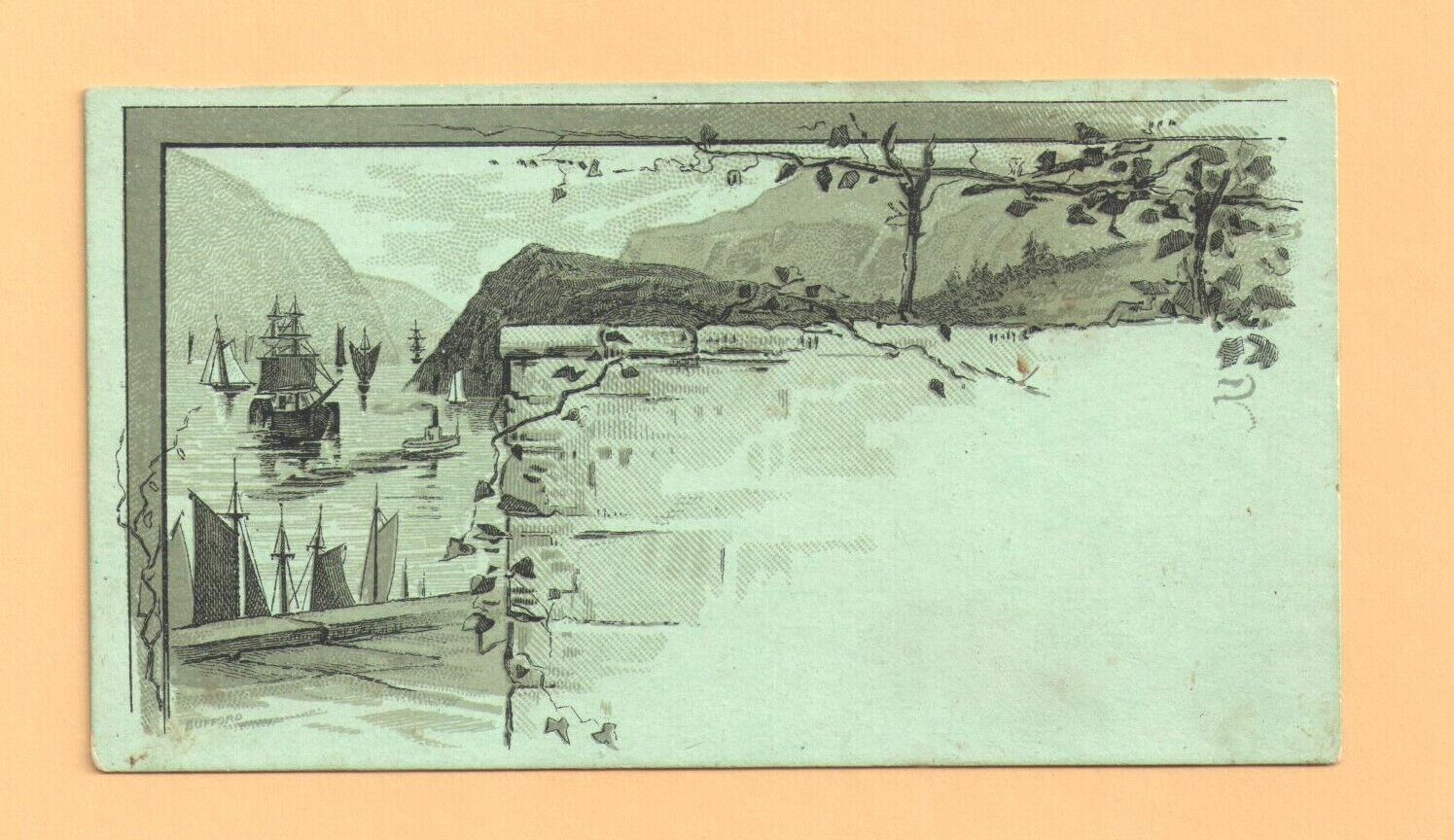 1880s WATER SCENE w/ SAILBOATS + DOCKED BOATS VICTORIAN TRADE CARD