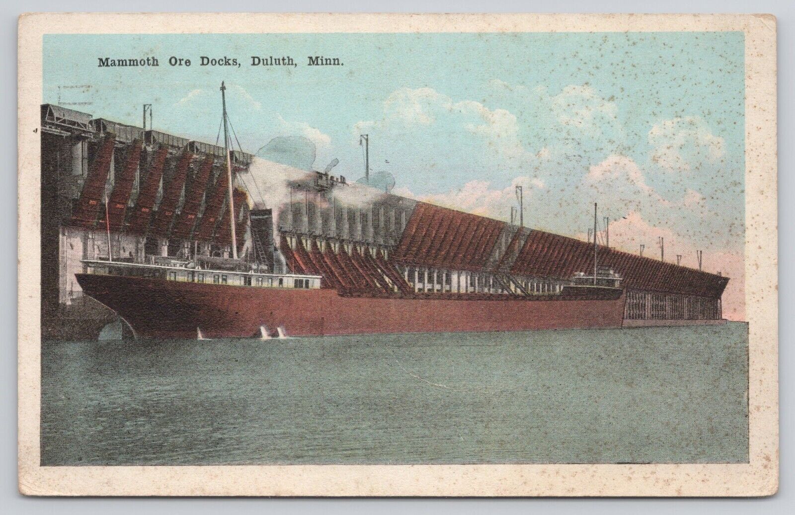 Mammoth Ore Docks Freighter Steamship Docked Duluth MN Minnesota c1920 Postcard