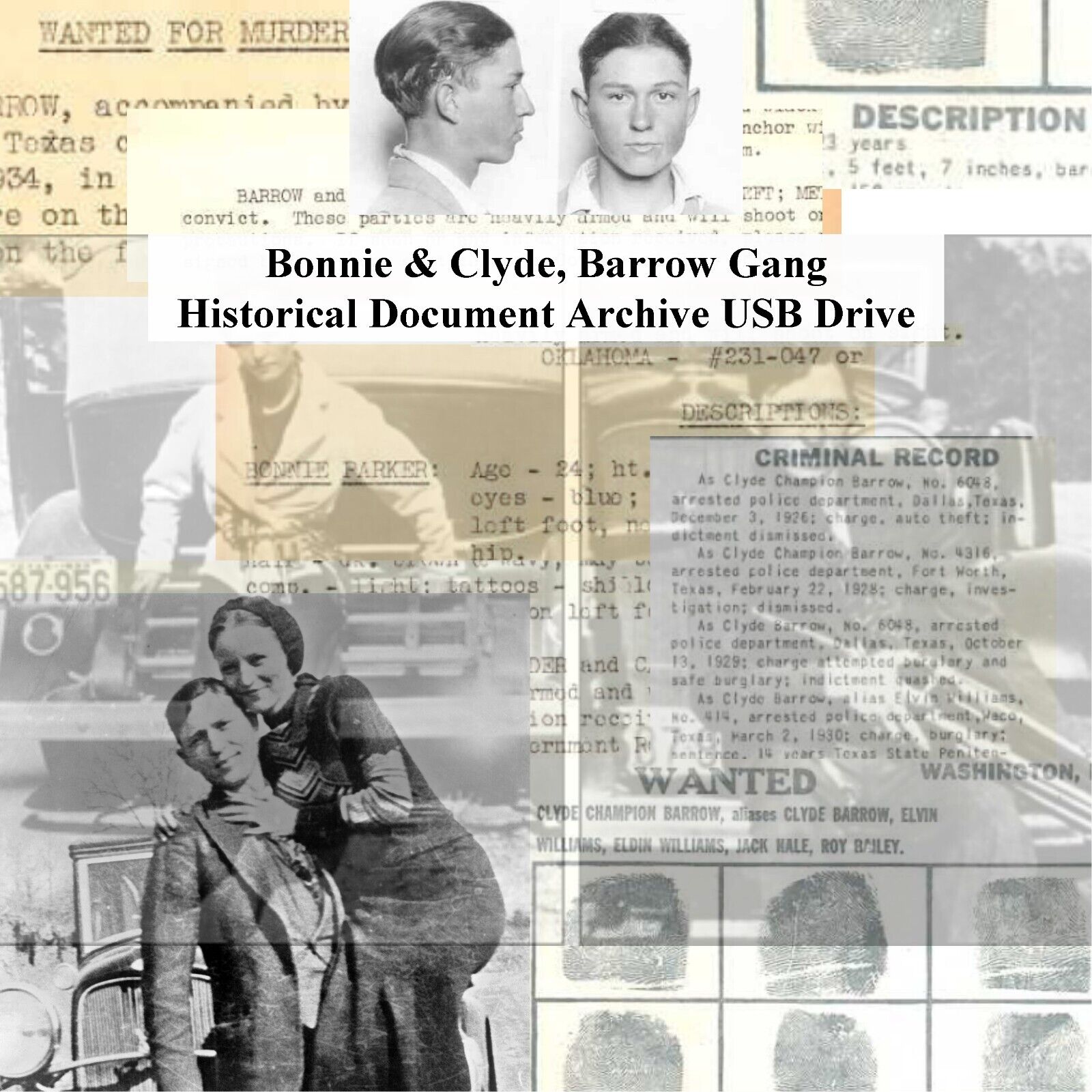 Bonnie & Clyde, Barrow Gang Historical Document Archive USB Drive