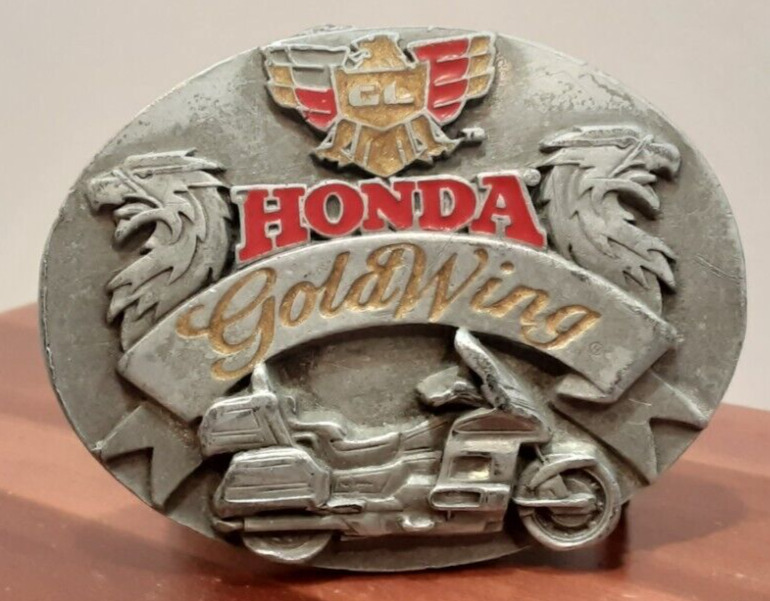 Vtg. Honda Gold Wing Motorcycle Enamel & Silvertone Signed Siskiyou Belt Buckle