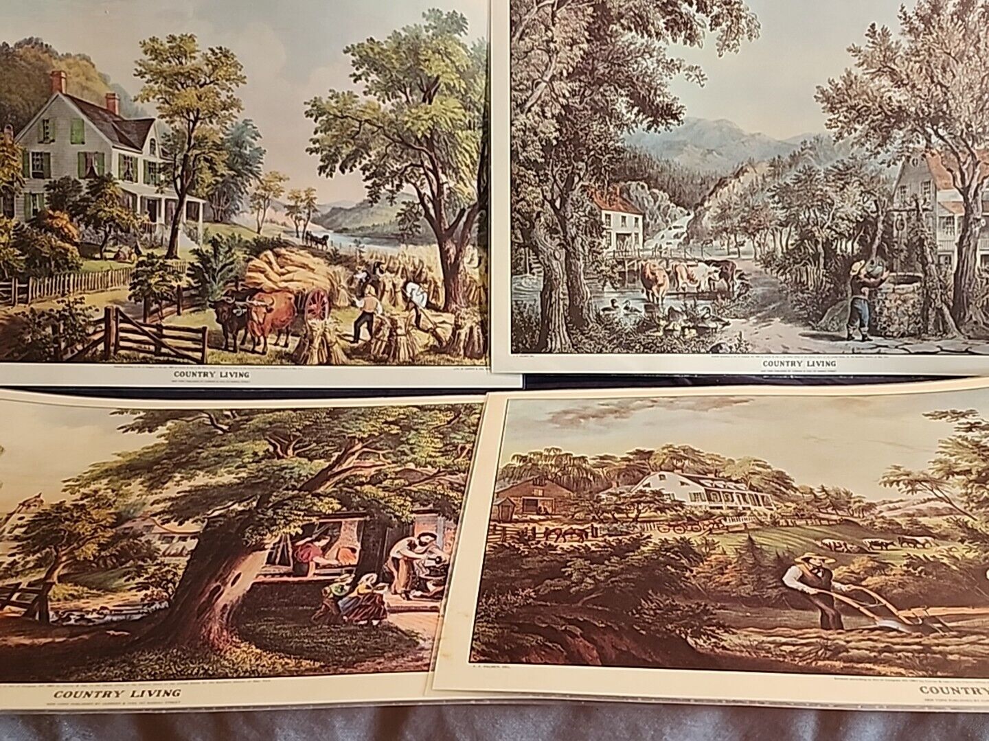 4 Vintage Currier & Ives Country Living Laminated Lithograph Print Placemats 