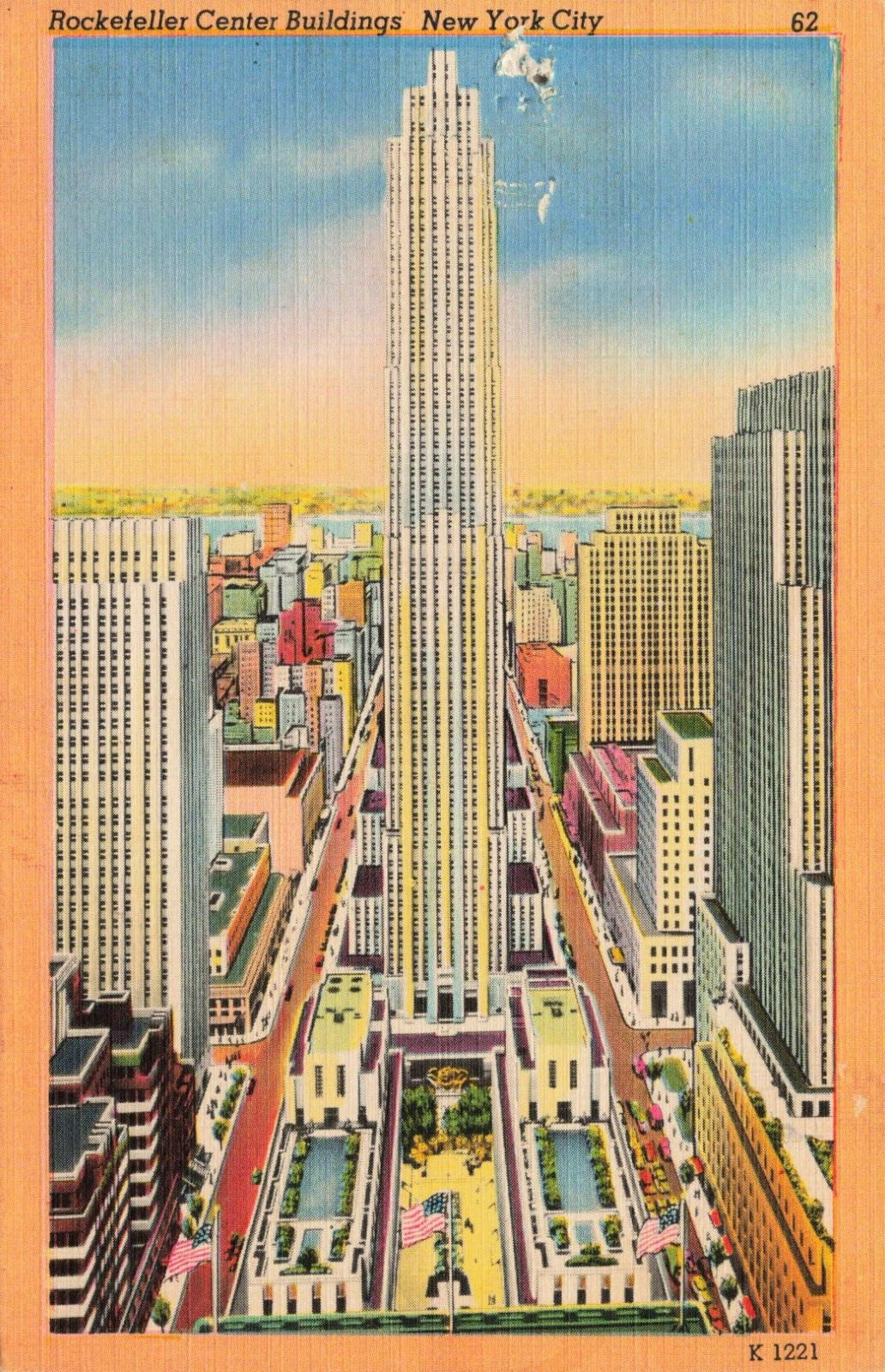 Postcard Rockefeller Center Buildings New York City Linen