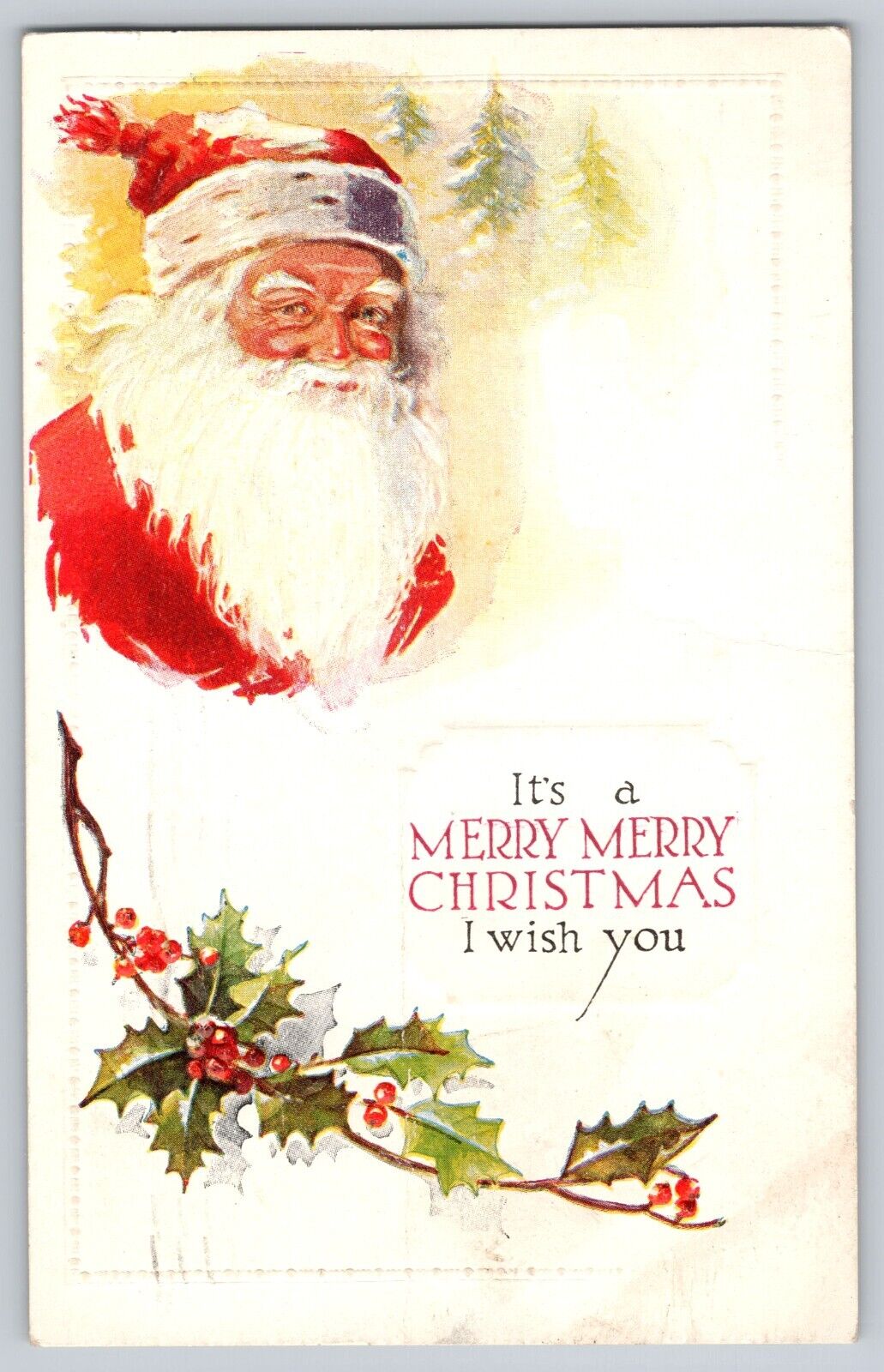 Postcard Santa Claus It's A Merry Christmas I Wish You Embossed Antique Holiday