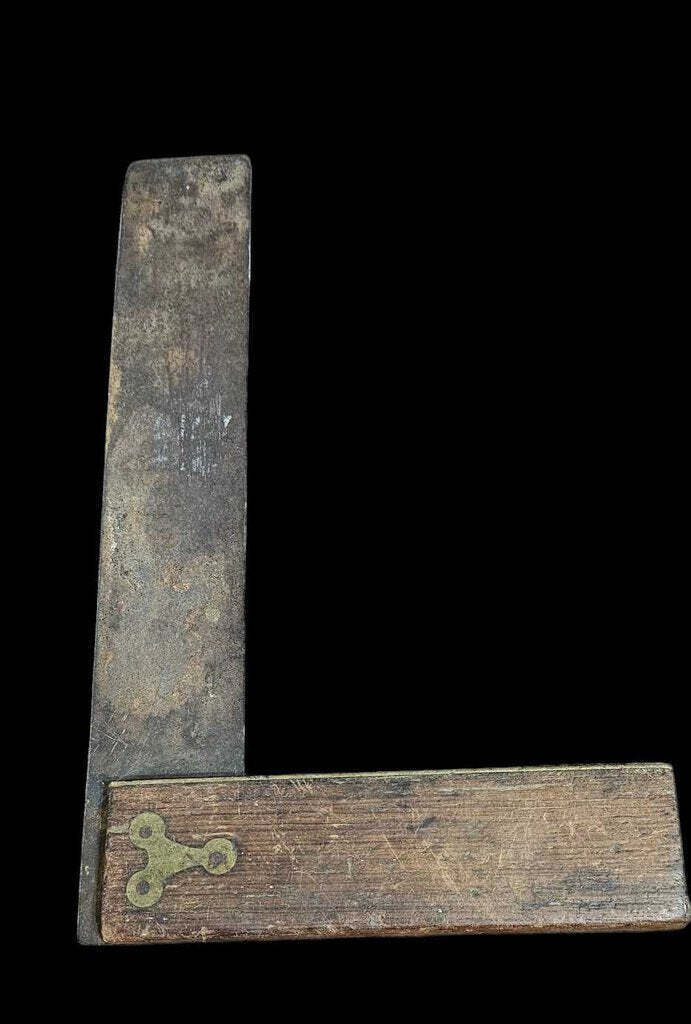 Antique Tools Stanley 1896 Triy Square Brass & Wood Base 9 Inch
