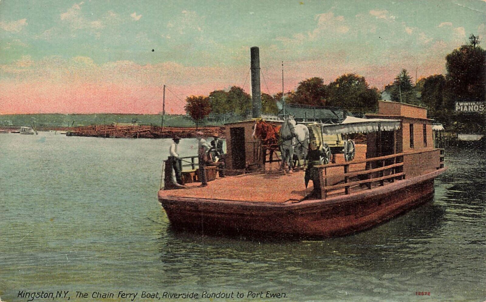 LP09 Kingston NY Chain Ferry Boat Riverside Roundout Port Ewen Old Postcard