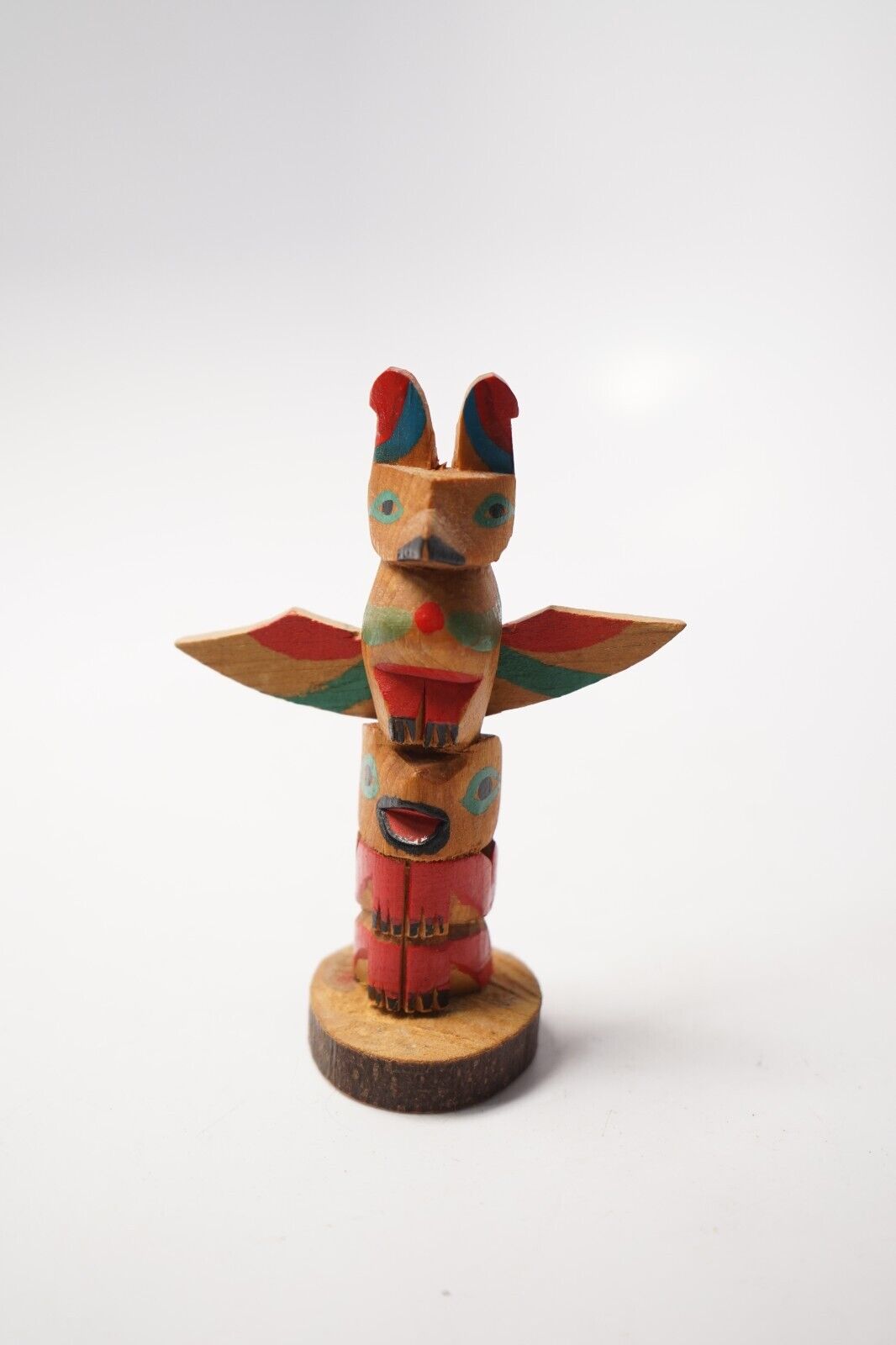Vintage Handcarved And Painted Native American Indian Totem Pole Mini 4.5\