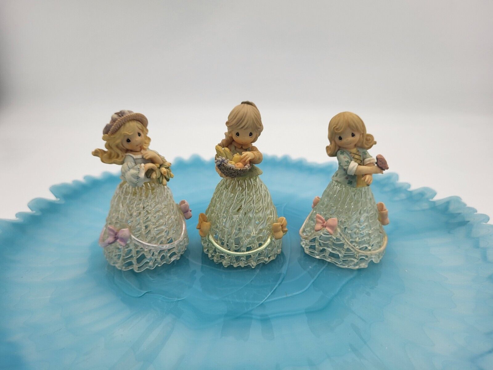 Precious Moments Spun Glass Set of Three Girl Bell Figurines