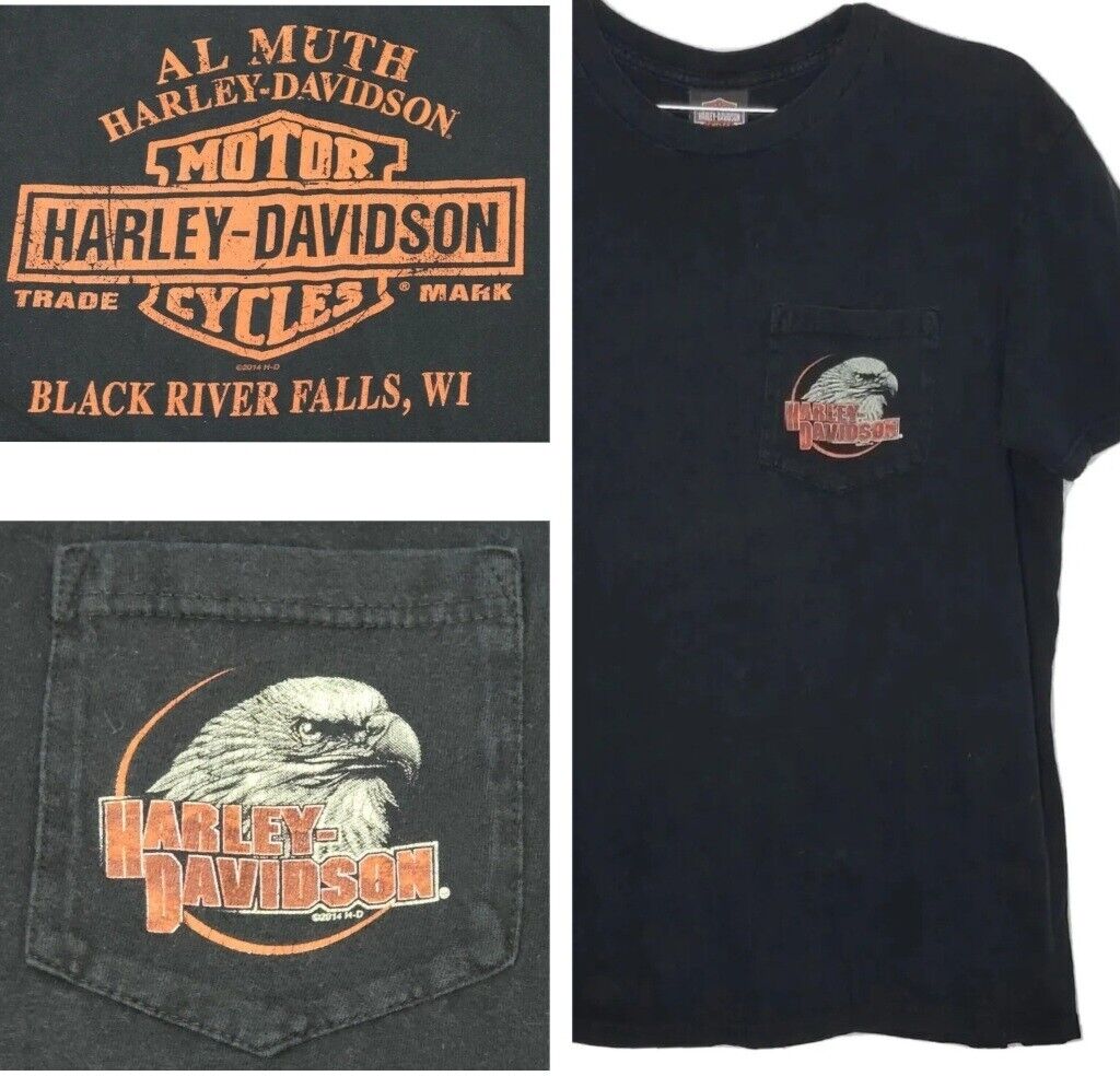 2014 Harley-Davidson Al Muth Black River Falls WI Double Sided T-Shirt Men\'s L