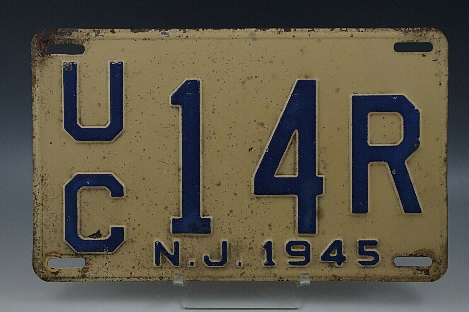 1945 CAR LICENSE PLATE NJ NEW JERSEY UC14R ANTIQUE