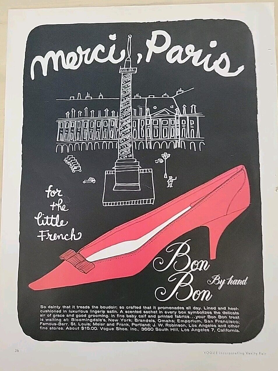 1958 Womens Red Vogue Shoes Merci Paris For Little French Vintage Fashion  ad